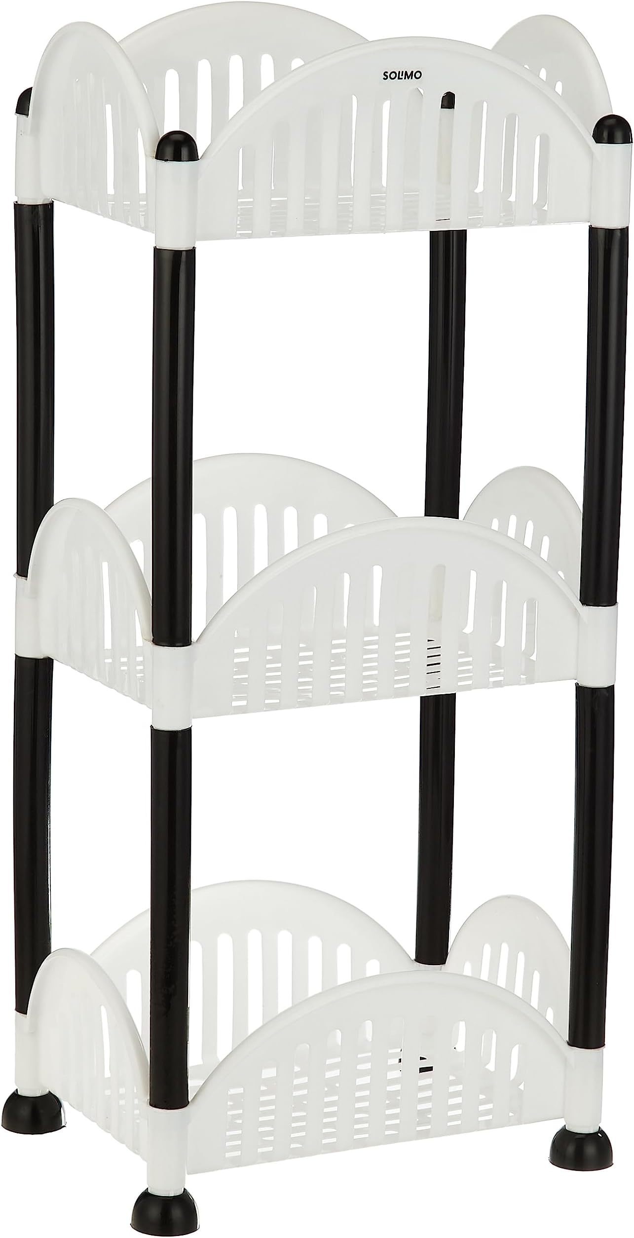 Amazon Brand - Solimo Three-Tier Multipurpose Plastic Rack for Kitchen, Living Room, Bathroom (Convex, Black and White)