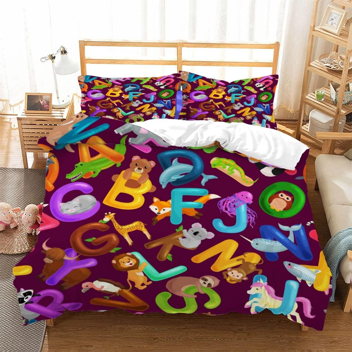 3D Printed Duvet Cover ABC Education Pattern Printed Bedding Duvet Cover with Zipper Closure Soft Microfiber（240x220cm）