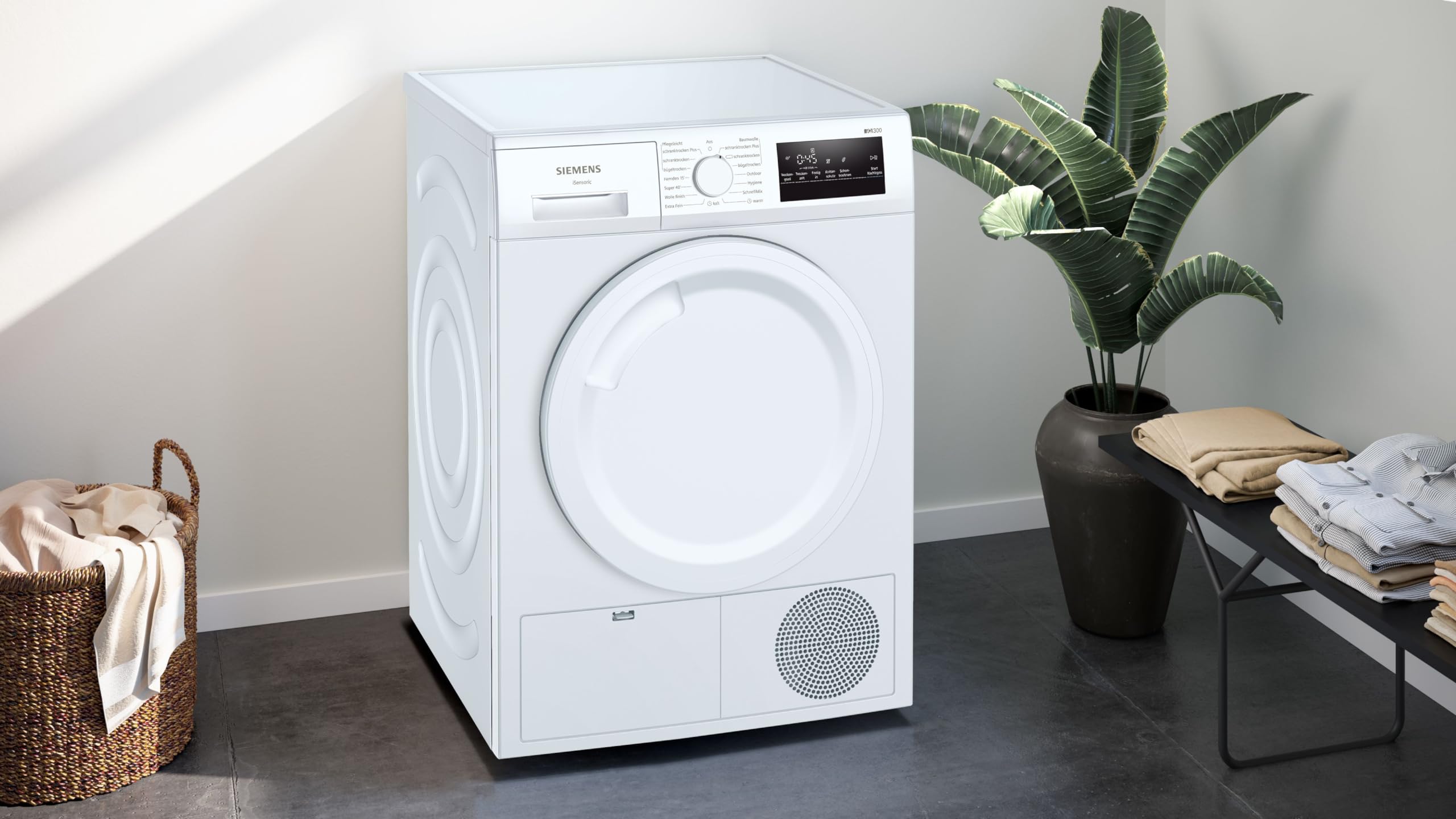 Siemens WT43N203 iQ300 Sèche-linge à condensation 8 kg, speedPack – Gain de temps, autoDry – Séchage doux et précis, programme extérieur, filtre easyClean
