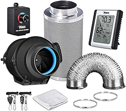 iPower GLFANXEXPSET4D8CHUMD 4 Inch 150 CFM Inline Carbon Filter 8 Feet Ducting with Fan Speed Controller and Temperature Humidity Monitor and Grow Tent Ventilation, Kits, Black - coolthings.us