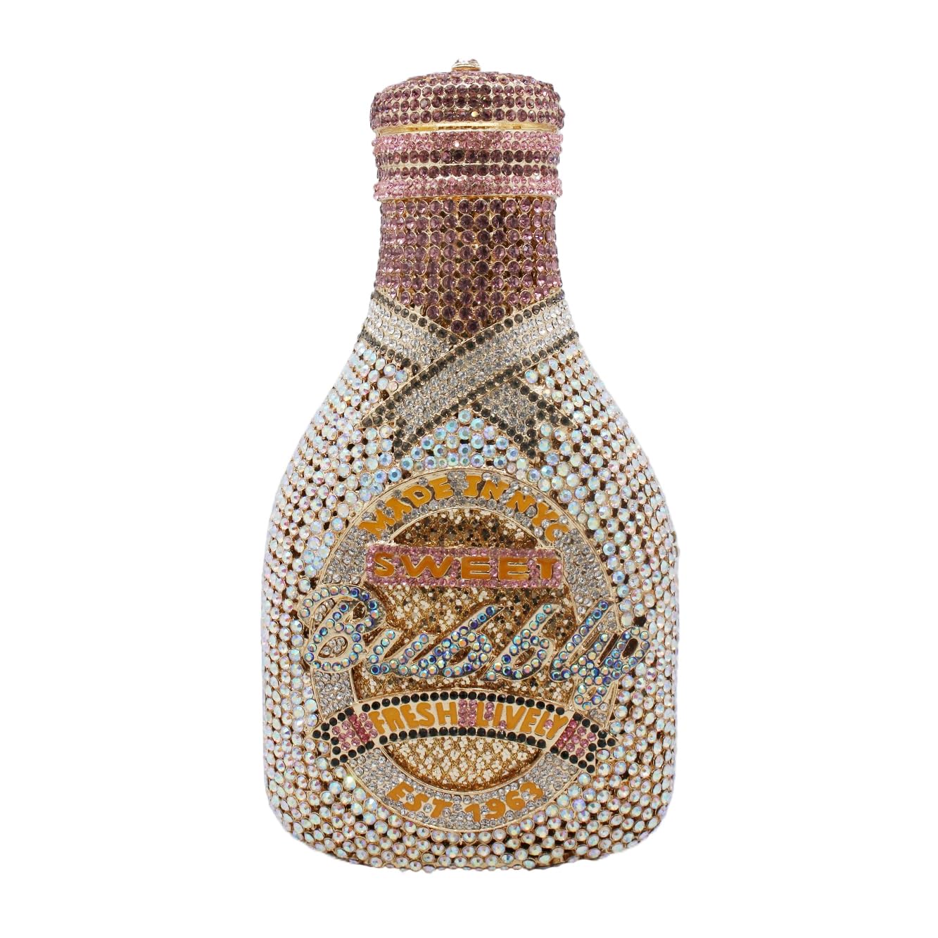 RomanticDesign Champagne Bottle Rhinestone Clutch for Women Glitter Crystal Evening Handbag Party Cocktail Wedding Purse
