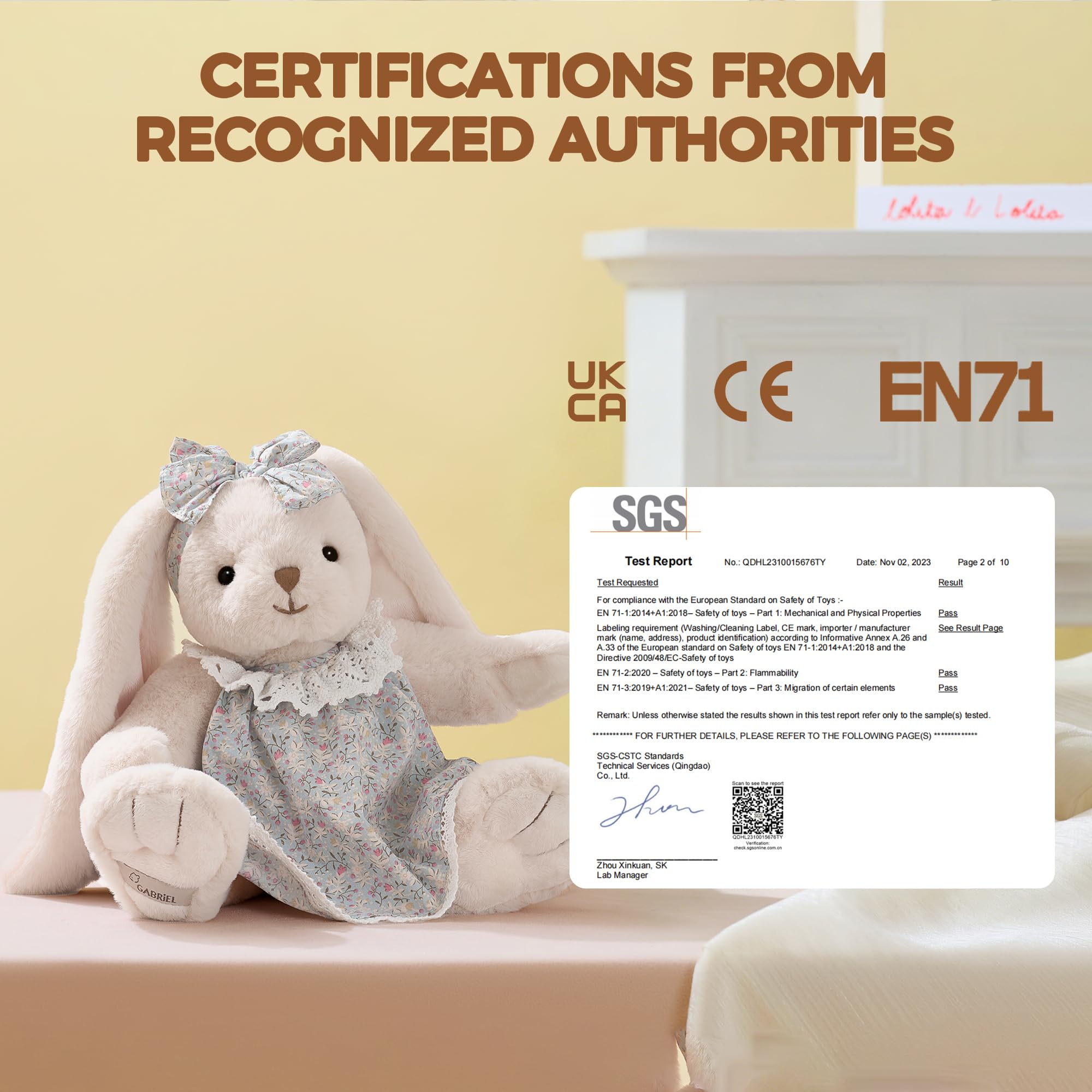 GABRIEL Plush Bunny Rabbit 30cm, Super Soft Cuddly Toy Teddy Stuffed Animal, Cuddly Plushie Toy with Fluffy Soft Ears - Image 5