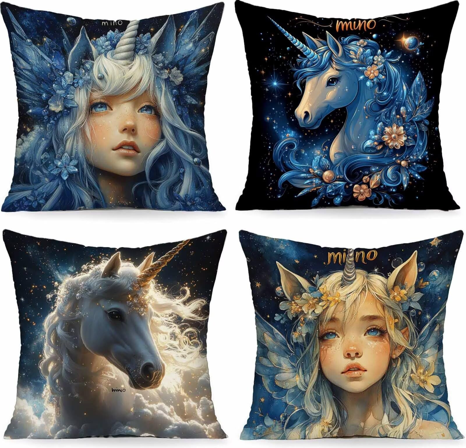 Coussin canapé femme lot de 4 housses de coussin 55x55 bleu étanche lin imprimé carrée