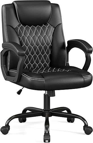 Miniatura 10 de Misolant Silla de oficina, silla de escritorio ejecutiva pequeña, de piel sintética, cómodas sillas ejecutivas con reposabrazos fijo, altura