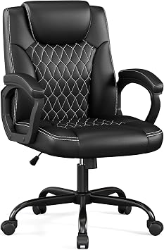 Misolant Office Chair, Executive Desk Chair, PU Leather Comfortable Executive Chairs with Fixed Armrest, Adjustable Height, Rocking Function, 360 Swivel Wheels, Black