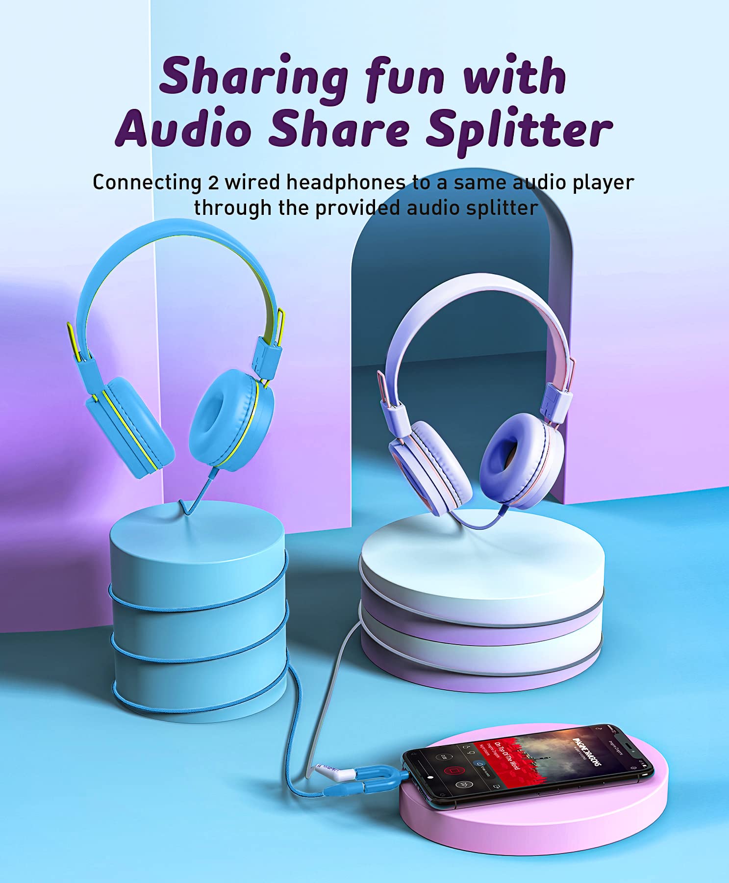 キッズヘッドフォン マイク付き - 91dB 有線オンイヤー ヘッドセット 子供 キッズヘッドフォン マイク付き - 91dB 有線オンイヤー ヘッド