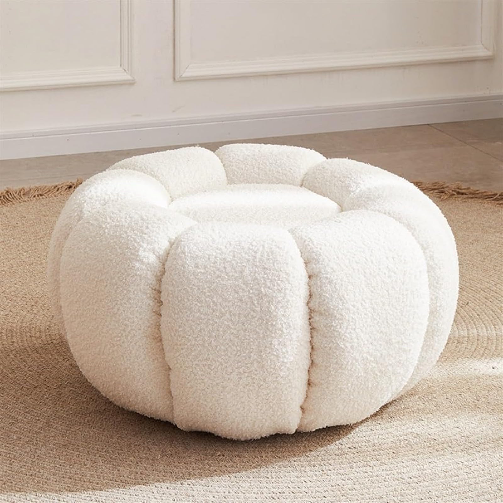SUZEPER Modern Upholstered Ottoman Chair, Pumpkins Footstool for Couch, Tufted Floor Chair Foot Rest for Living Room, Bedroom, Entryway, White