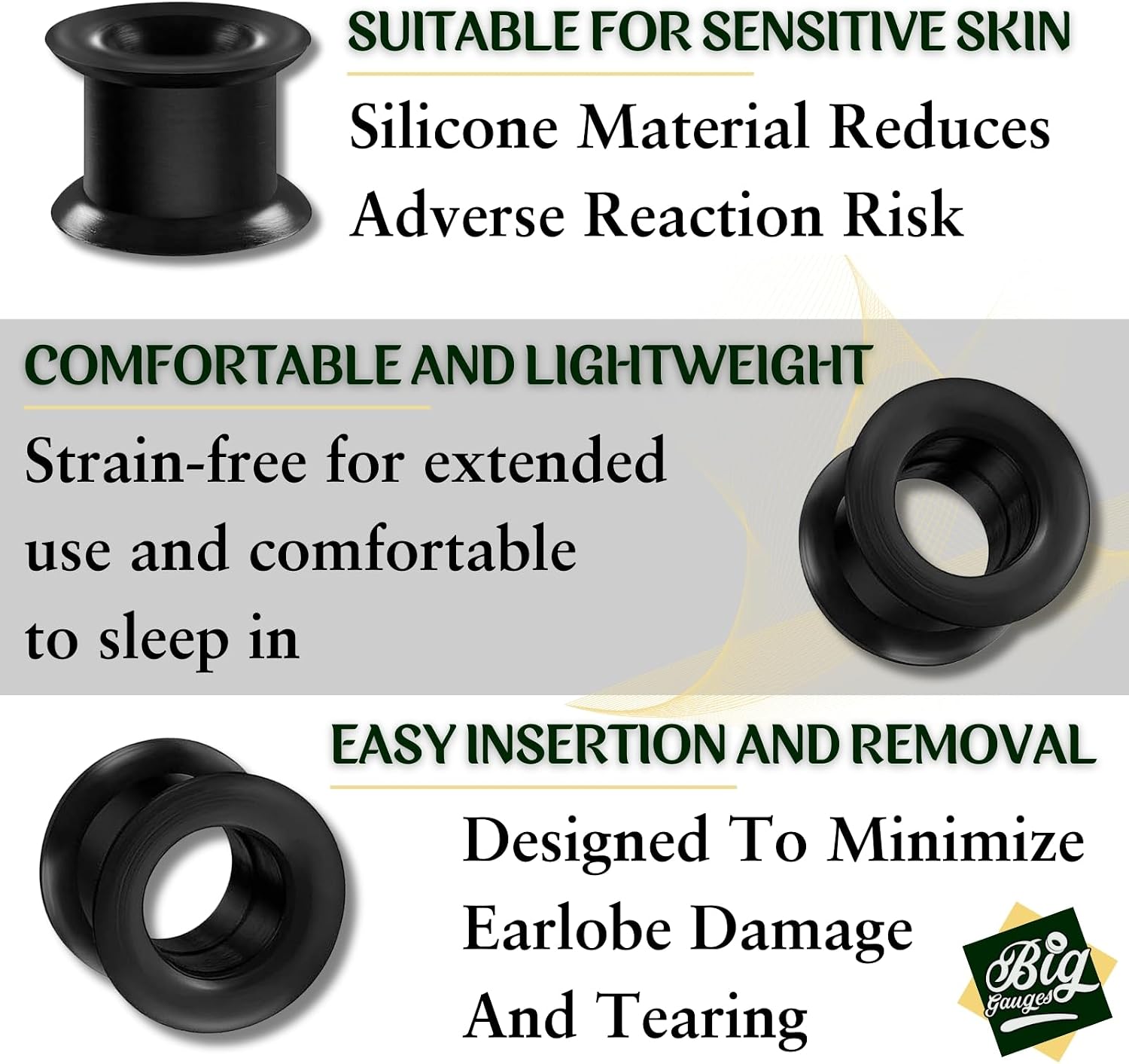 Pair of Silicone Black Double Flared Saddle Piercing Jewelry Ear Tunnel Earring Lobe Stretcher
