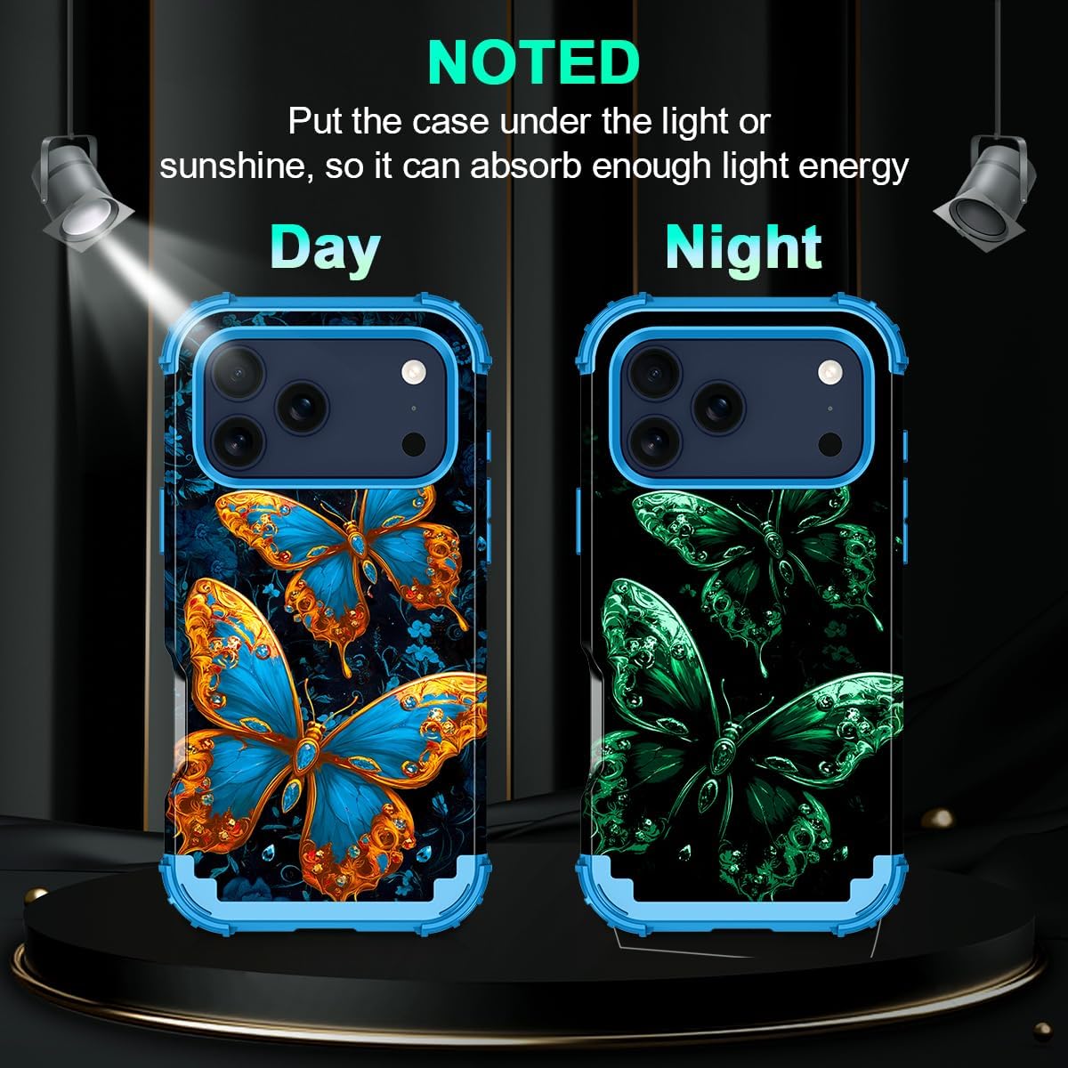  for iPhone 17 Pro Case,Glow in The Dark Three Layer Heavy Duty Shockproof Protection Hard Plastic Bumper+Soft Silicone Case for iPhone 17 Pro,Dark Blue thumbnail