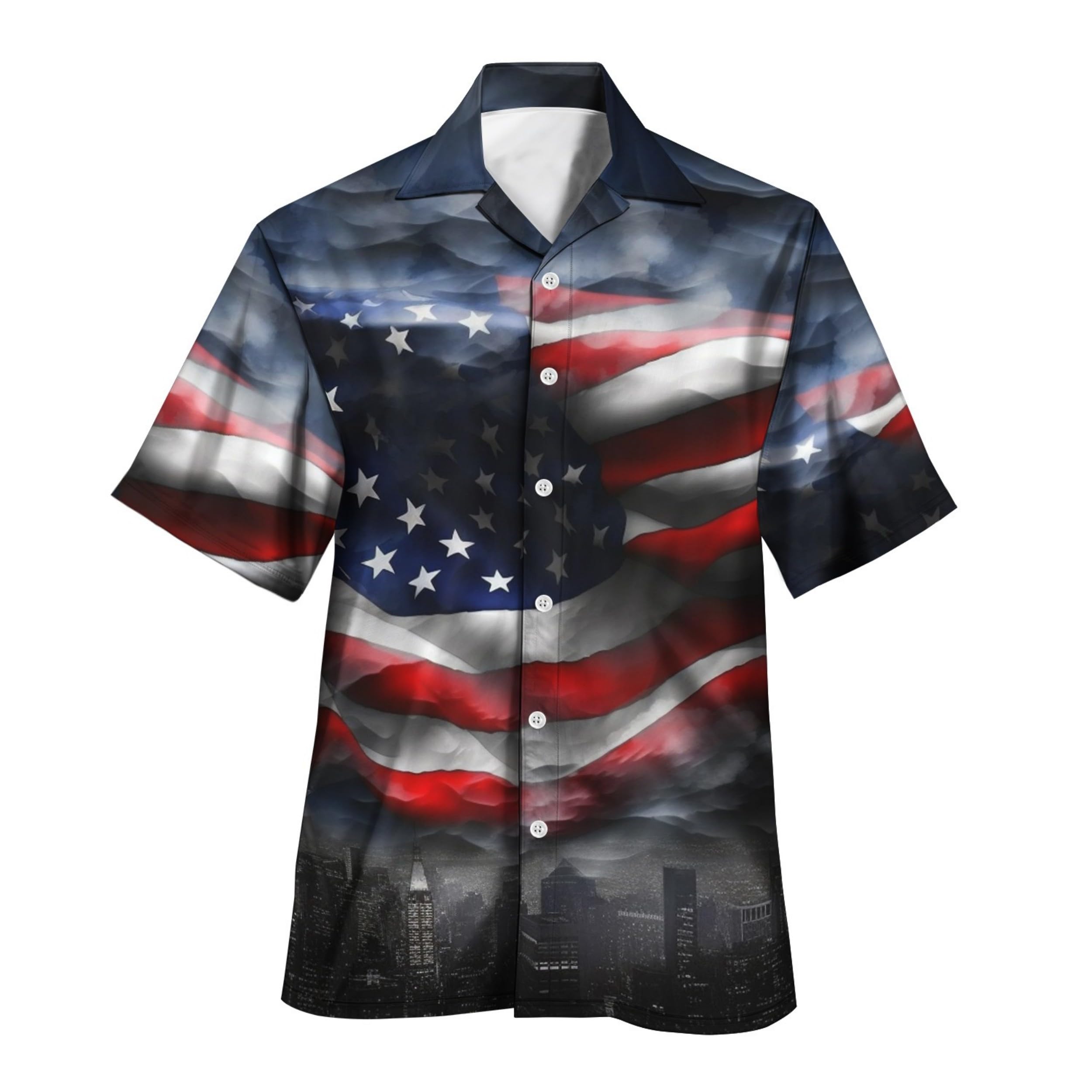Sipumia Mens American Flag Printed Casual Button Down Hawaiian Shirts Beach Aloha Patriotic Shirts for Independence Day