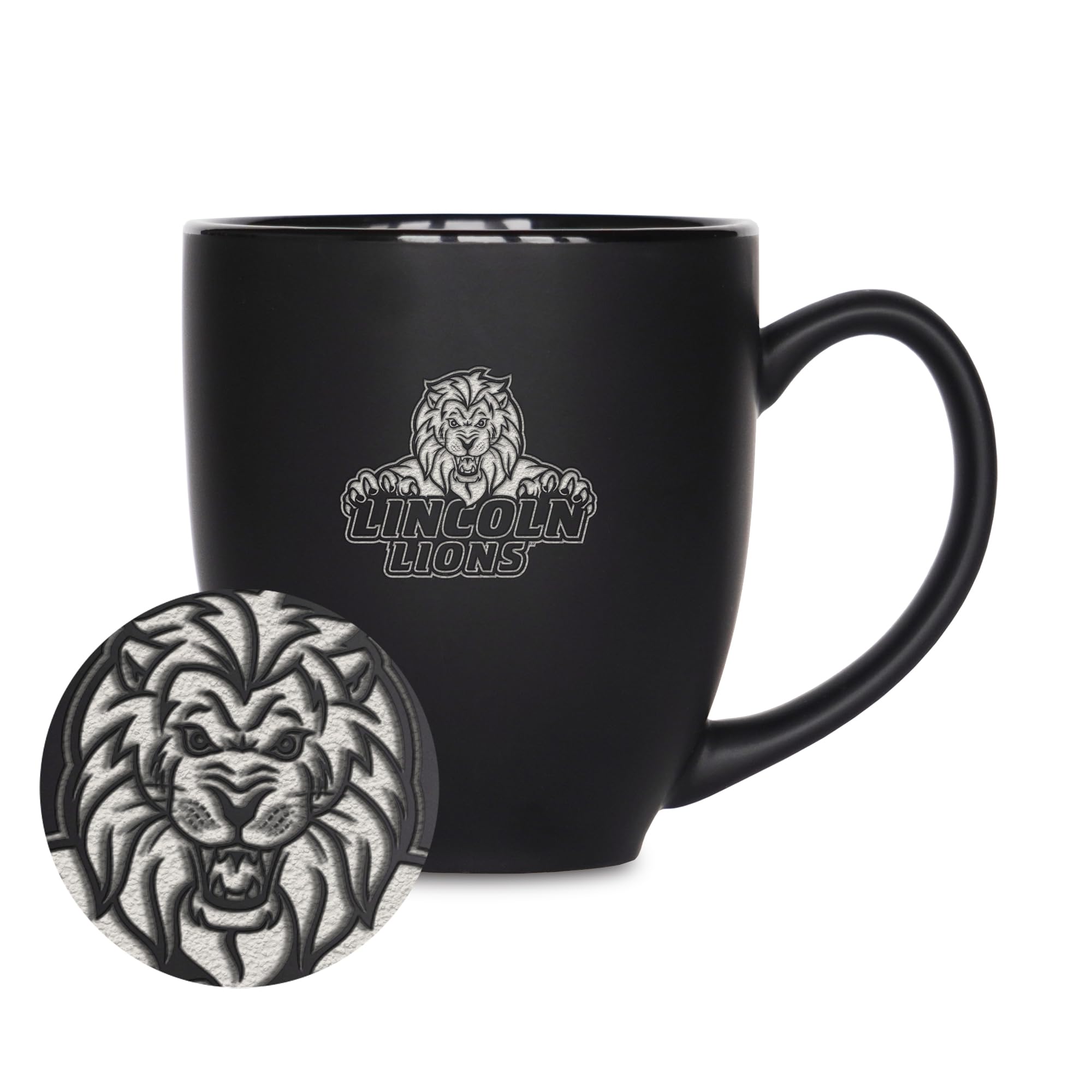 Tasse de bistrot NCAA Lincoln Lions gravée au laser, mug noir mat élégant en céramique 445 ml