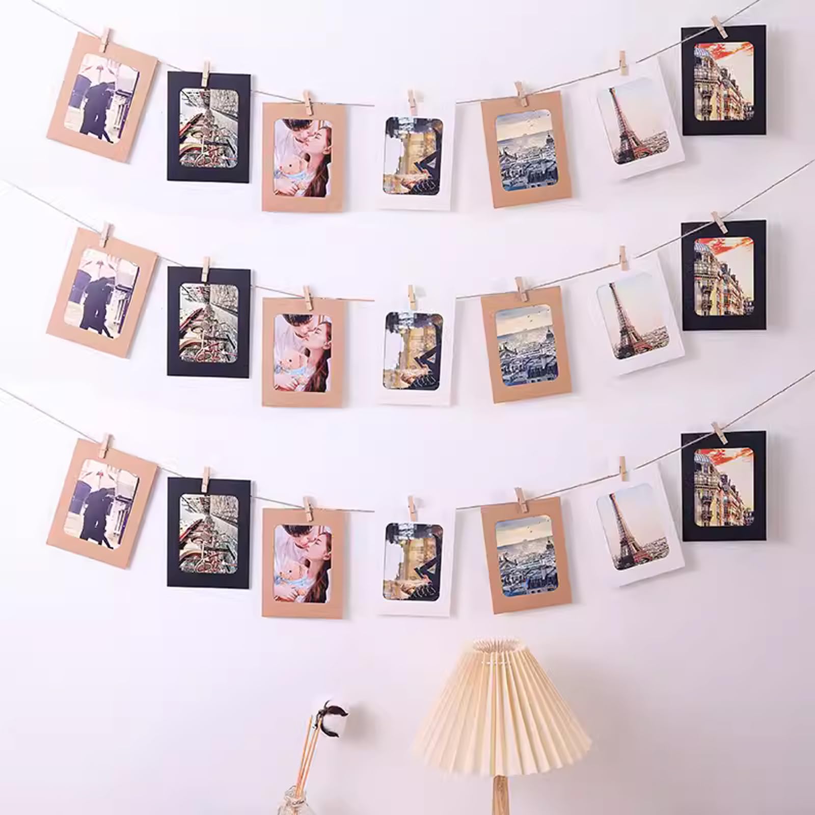 Cadres Photo en Papier 11,5 x 15,4 cm Lot de 90 avec Clips en Bois et Ficelle pour Décoration Fête