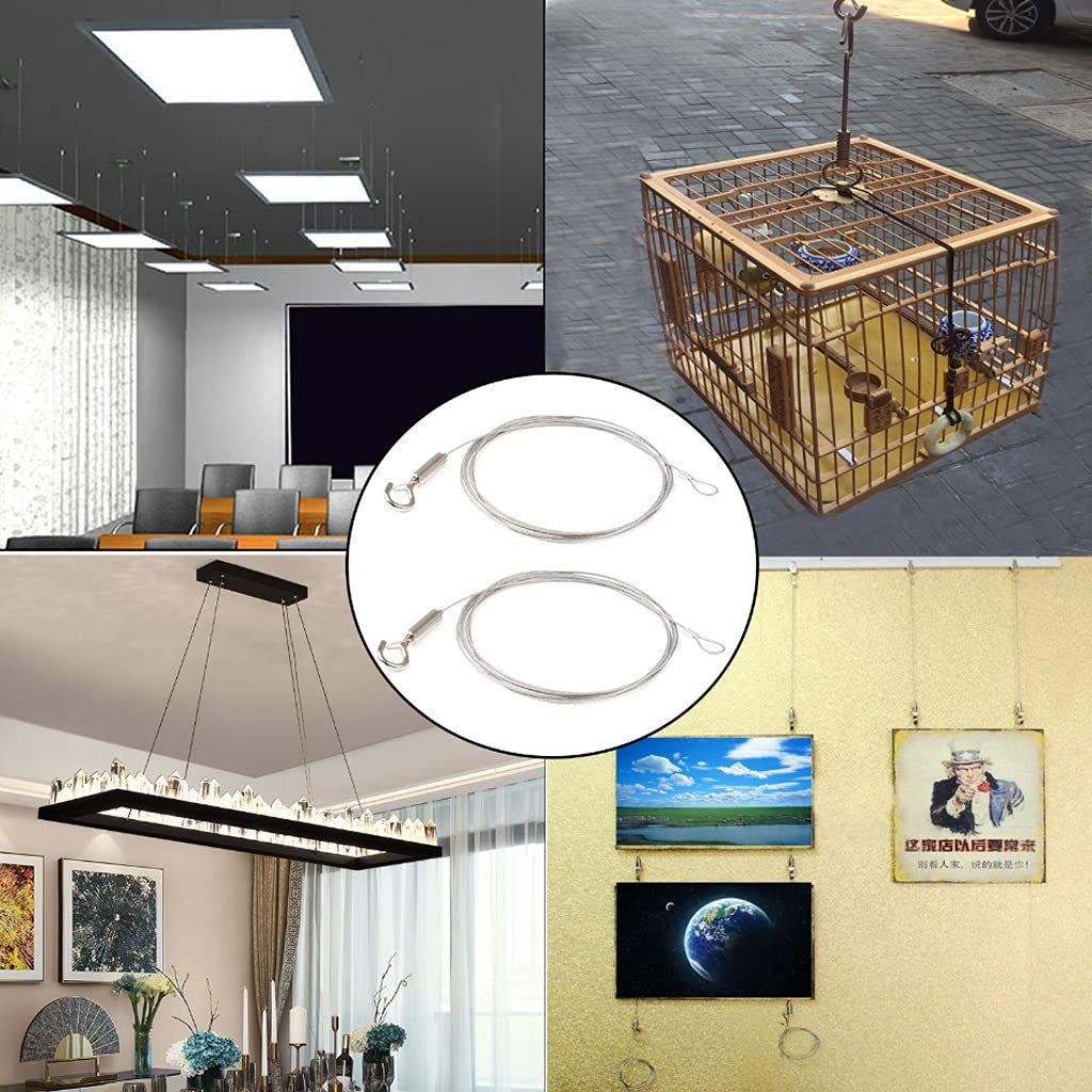 kobeIeen 2 Packs Adjustable Picture Hanging Rope Heavy Duty Stainless Steel Wire with Loop and Hook Hold Up to 20kg / 40lbs