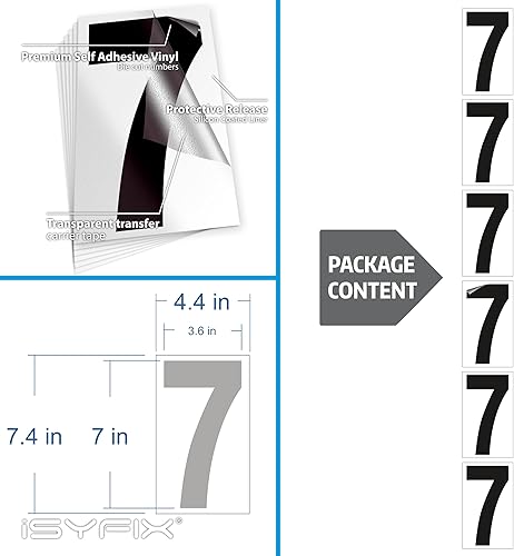 Miniatura 6 de iSYFIX Calcomanías de vinilo negro con el número 7 (siete), paquete de 6 calcomanías autoadhesivas de 7 pulgadas, calcomanías troqueladas y