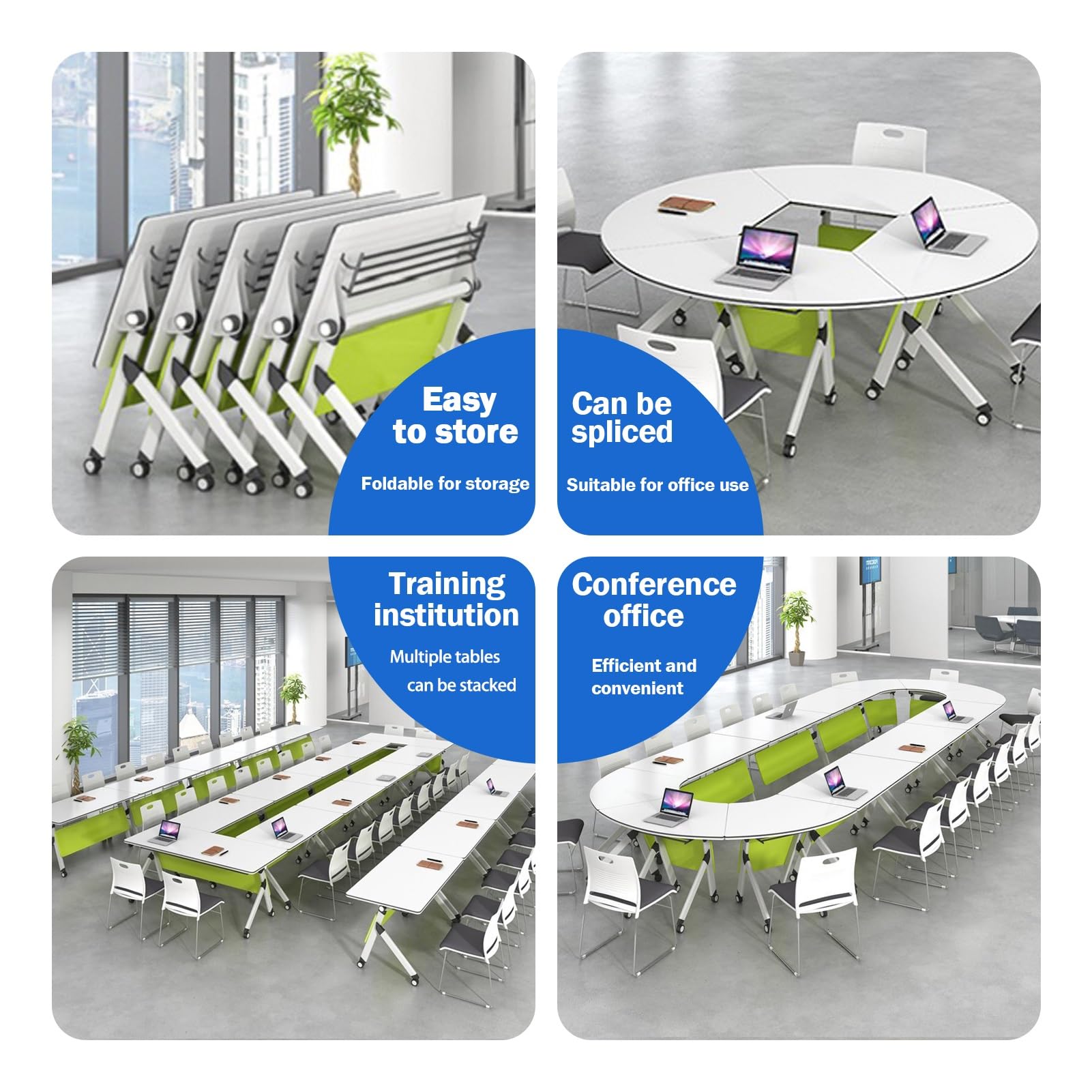 Tavolo da conferenza pieghevole, scrivania modulare in piedi e tavolo da allenamento con design ribaltabile per riunioni, lavoro e sala da pranzo, soluzione versatile per spazi di lavoro verdi