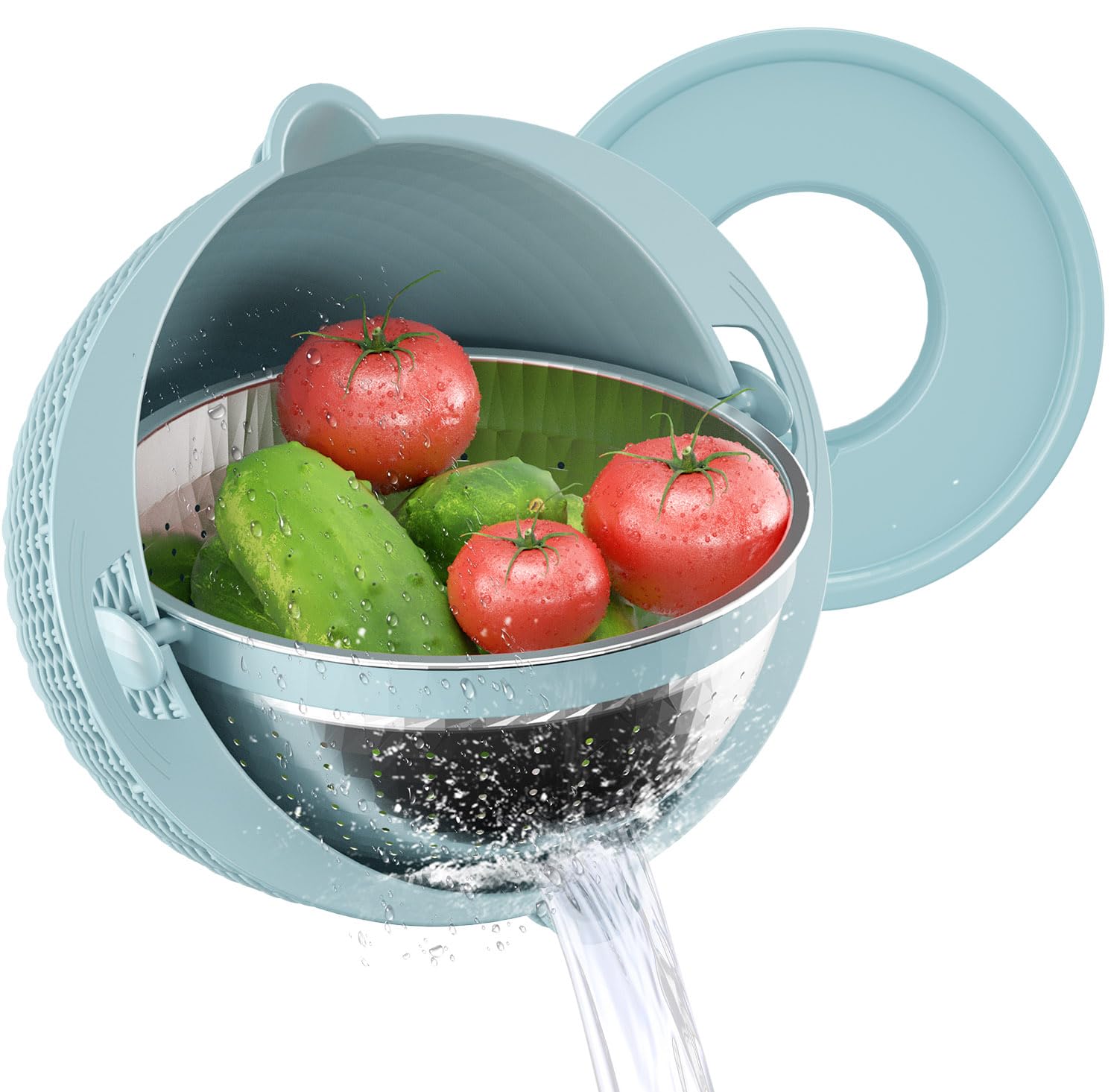 4-1 Colander with Mixing Bowl Set - Strainers for Kitchen, Food Strainers and Colanders, Pasta Strainer, Rice Strainer, Veggie Wash, Salad Spinner, Apartment & Home Essentials - Light Blue โ image 1