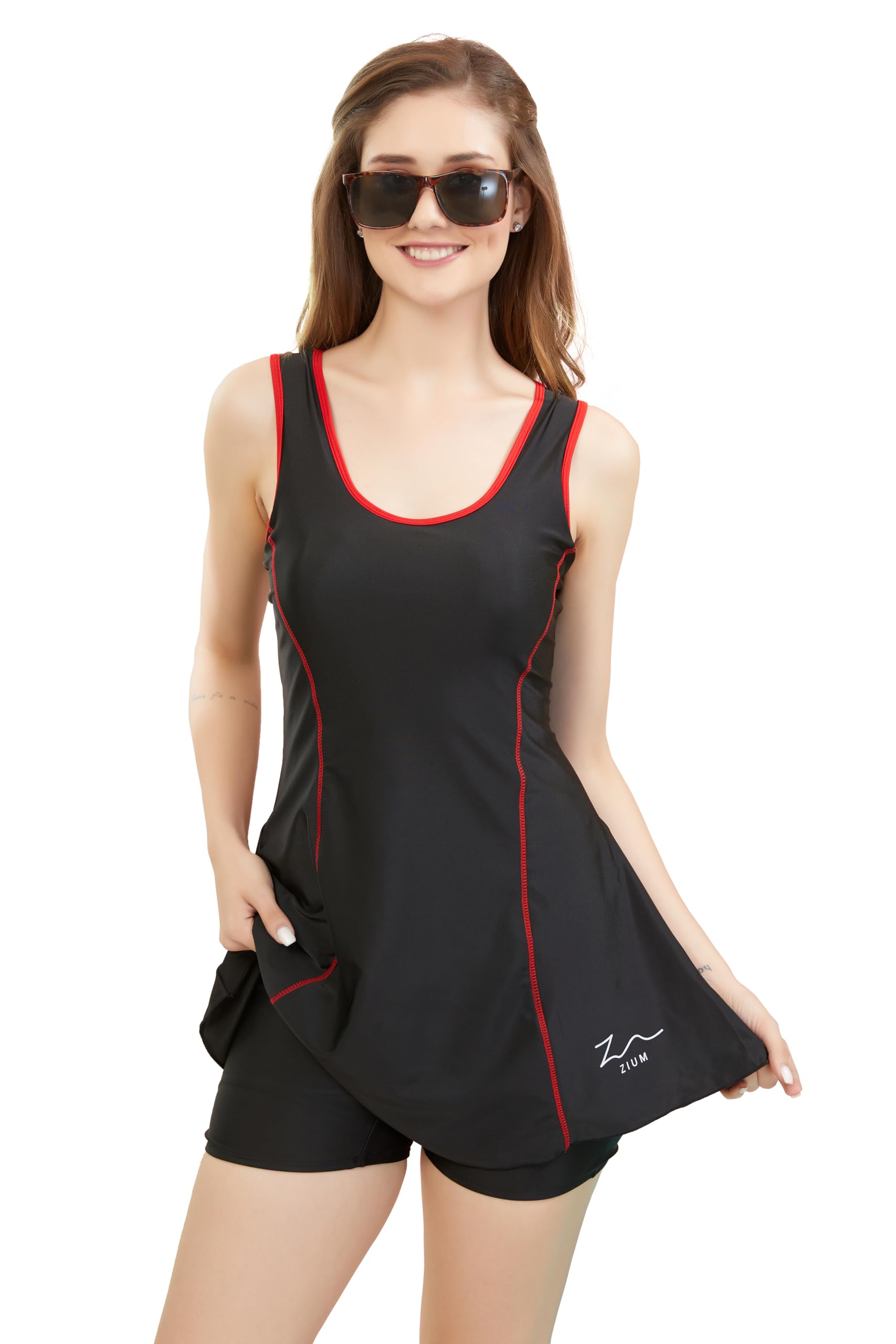 ZIUM4-Way Lycra one Piece Women Swimsuit: A-line with Attached Cycling Shorts & Padded with Lining