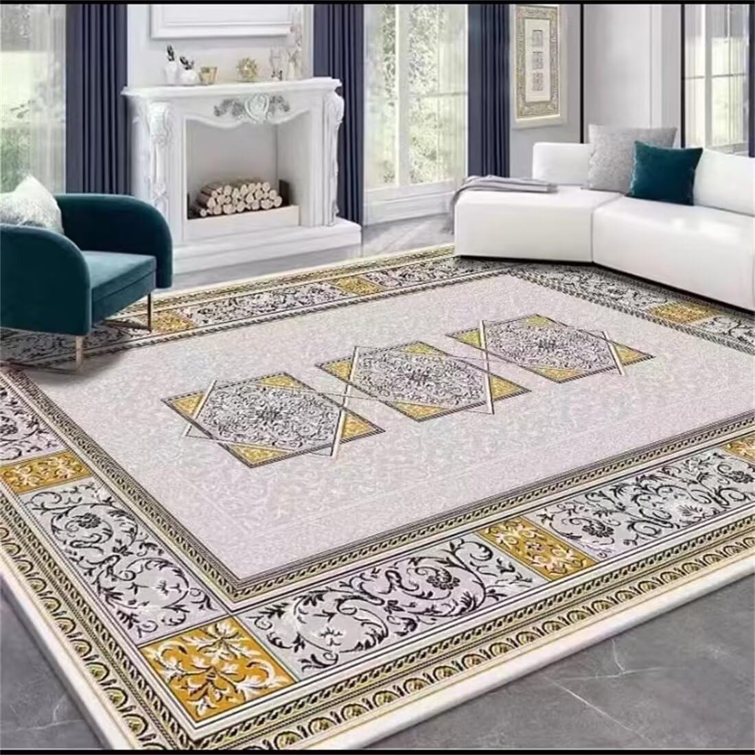 Tapis de salon géométrique 120x180cm jaune antidérapant