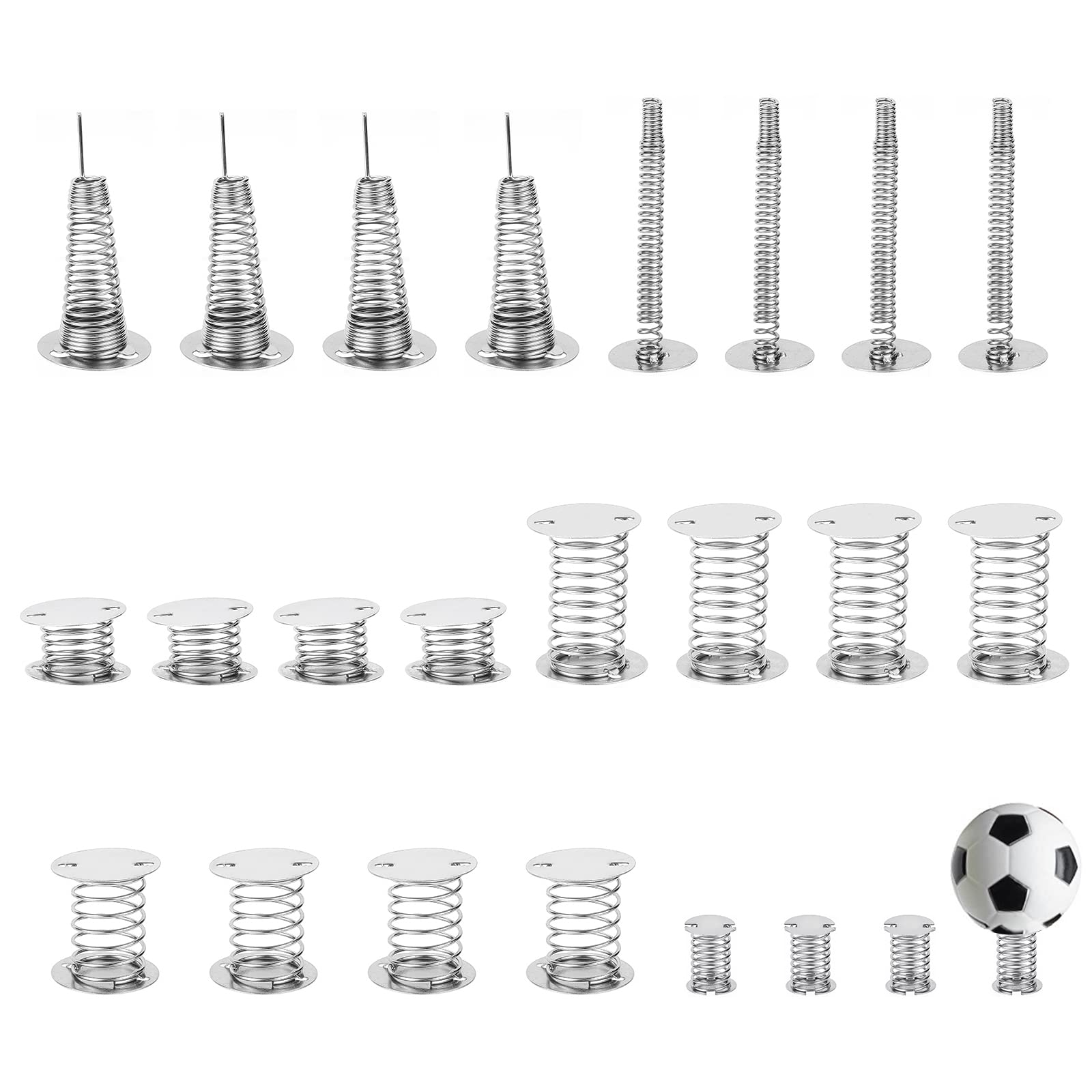 CHGCRAFT 24Pcs 6 Sizes Spiral Wobbles Spring Head Doll Spring Base Self Adhesive Spring Base for DIY Shaking Head Doll Head Doll, 15~56x1~25mm, Stainless Steel Color