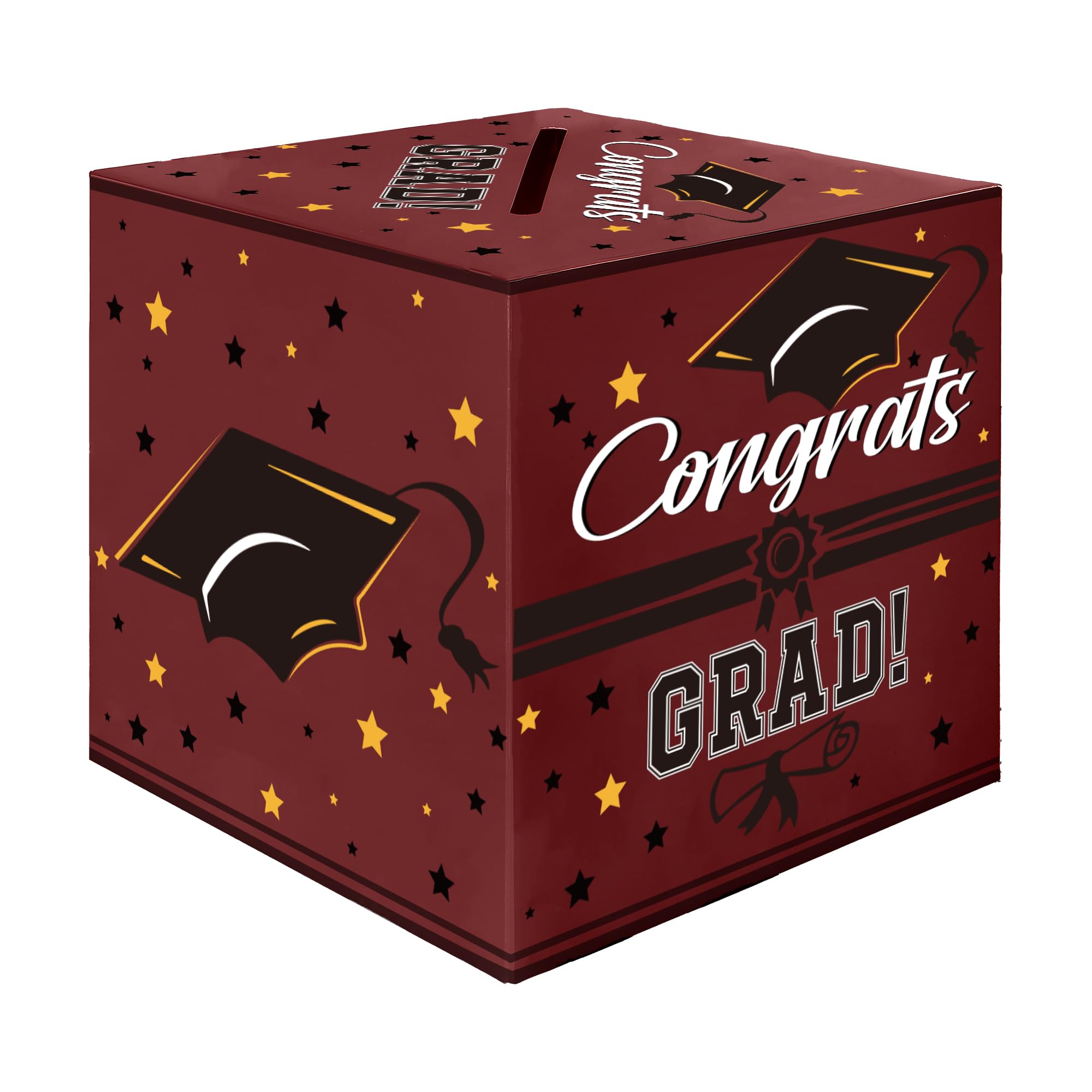Graduation Card Box, Graduation Party Decorations 2026, Maroon Graduation Box, Graduation Card Holder, Foldable Cardboard Congrats Grad Card Gift Box for Graduation Party Supplies Party Favors