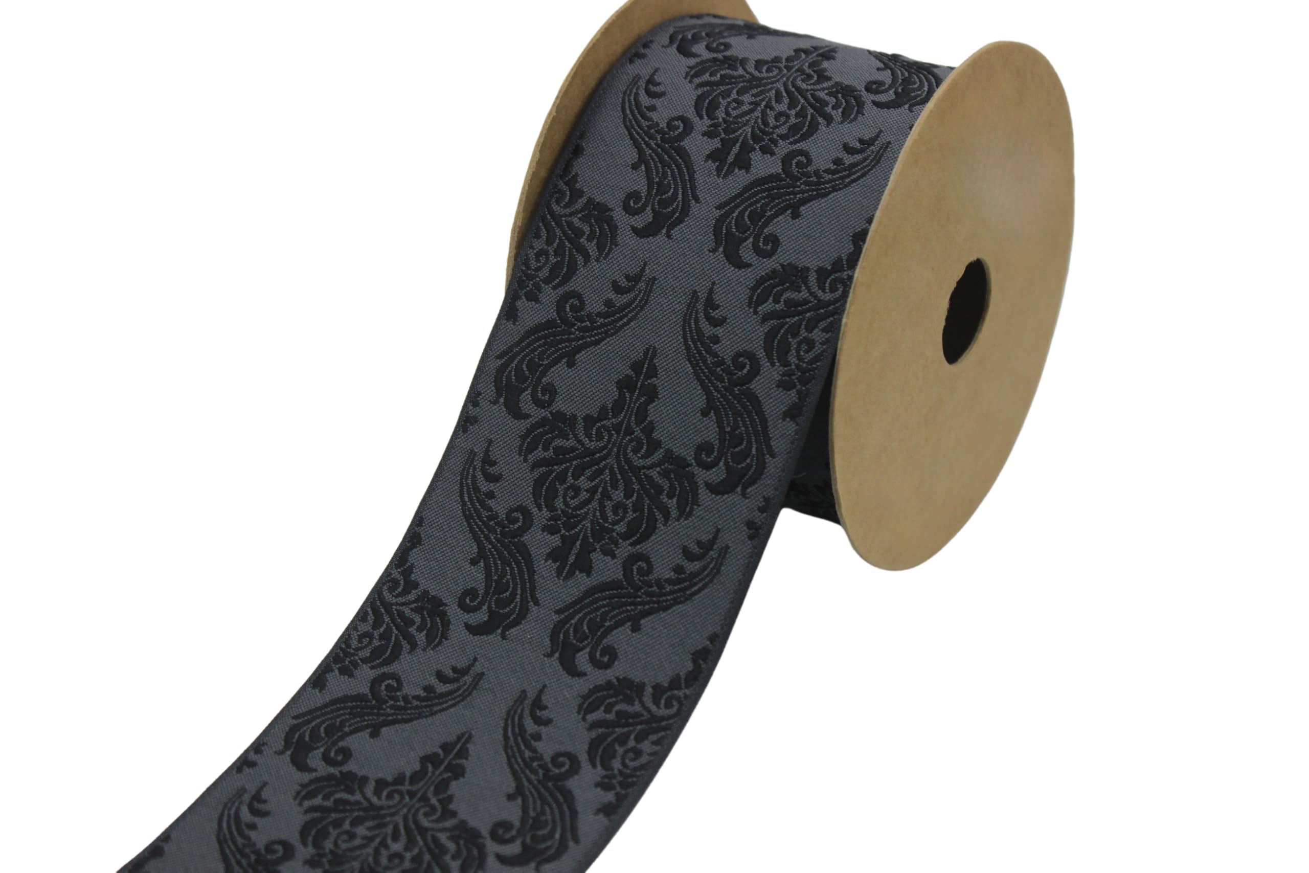Ruban jacquard brodé méditerranéen noir 3.8m | Galon mercerie pour rideaux