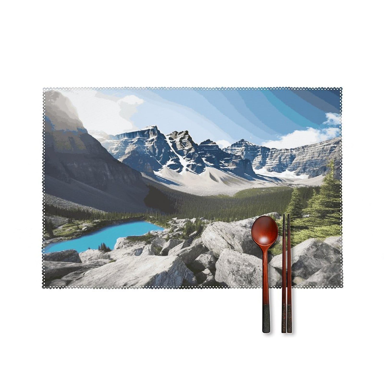 Mountains Placemats Set of 4 Canvas Place Mats Non-Slip Heat Resistant Table Mats Washable Waterproof Placemat Wipeable Tablemats for Kitchen Dining Decor Place Mat