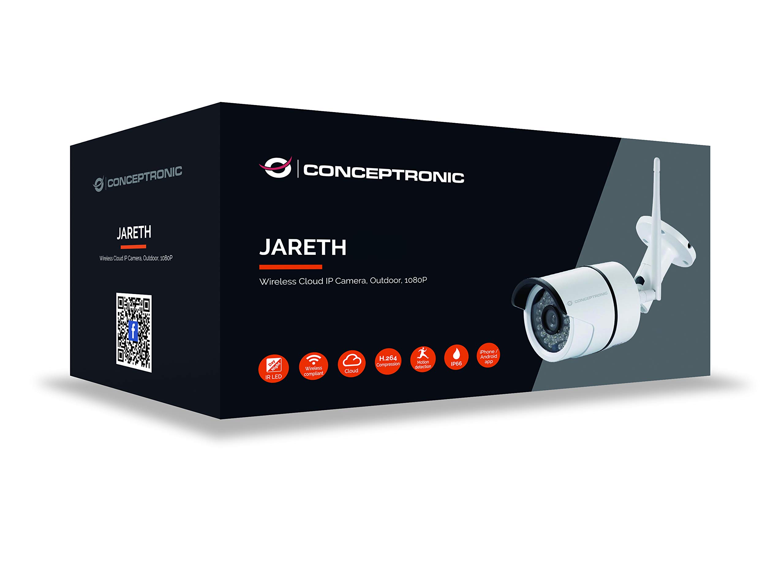 CONCEPTRONIC CAMARA IP JARETH01W 1080P QR LED EXTERIOR/INTERIOR WIFI CLOUD COMPATIBLE CON ALEXA