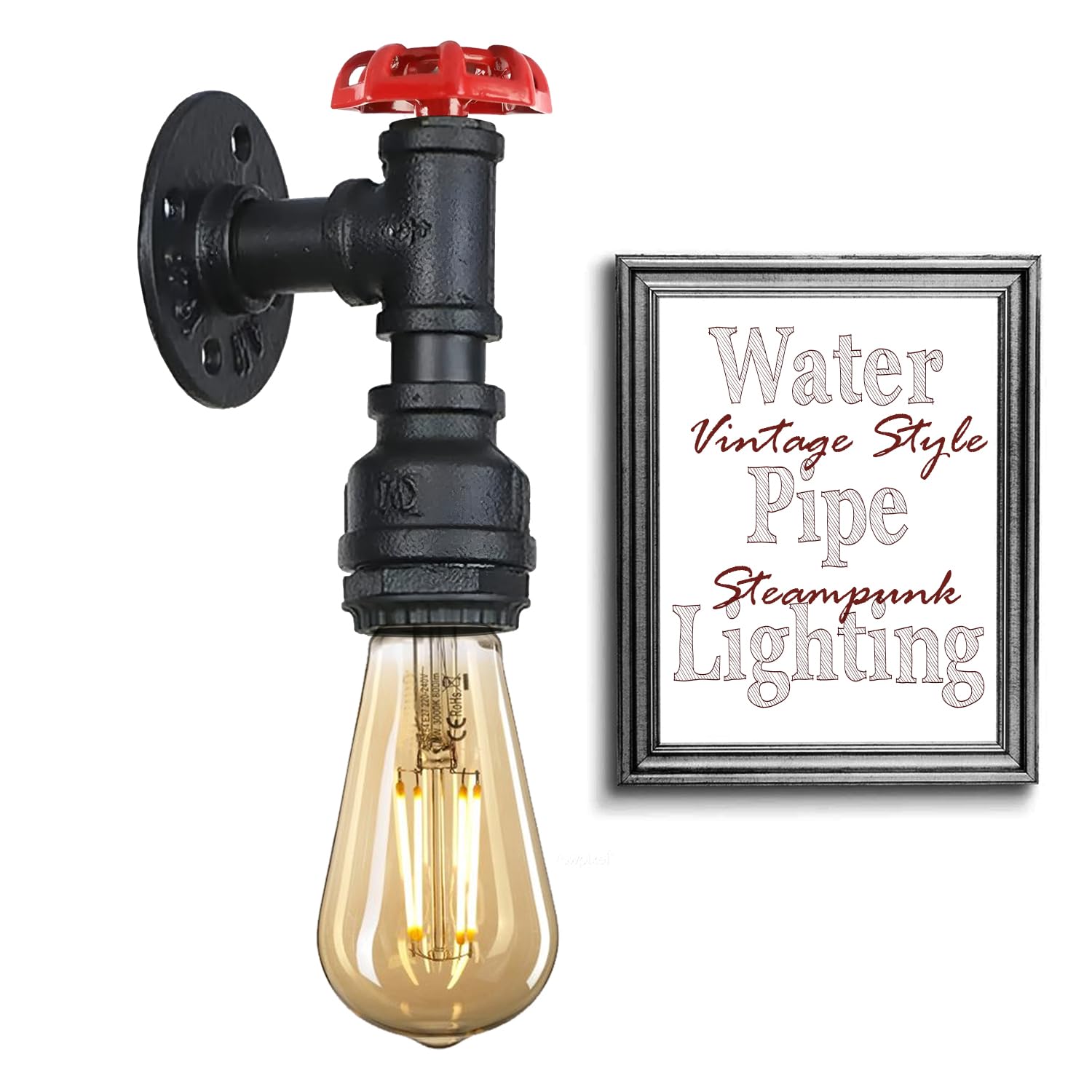 DC VOLTAGE Vintage Steampunk Water Pipe Wall Light, Industrial Metal E27 Wall Lamp 60W Max for Bedroom, Kitchen, Café, Bar, Pub & Farmhouse — image 1