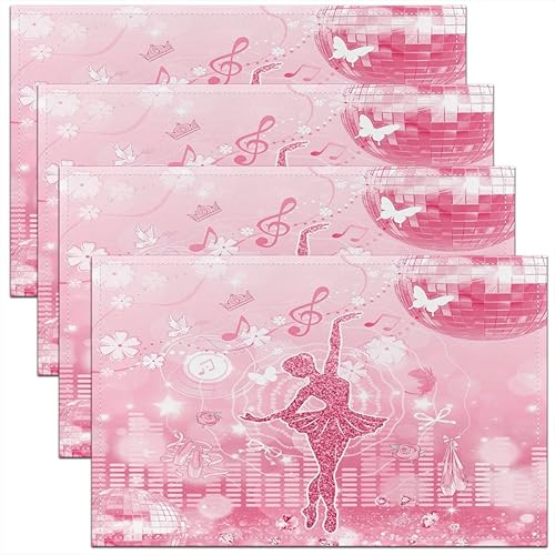 Miniatura 32 de jejeloiu Juego de 4 manteles individuales con estampado de radio Boombox de 18 x 12 pulgadas, manteles individuales retro para mesa de radio, Azul