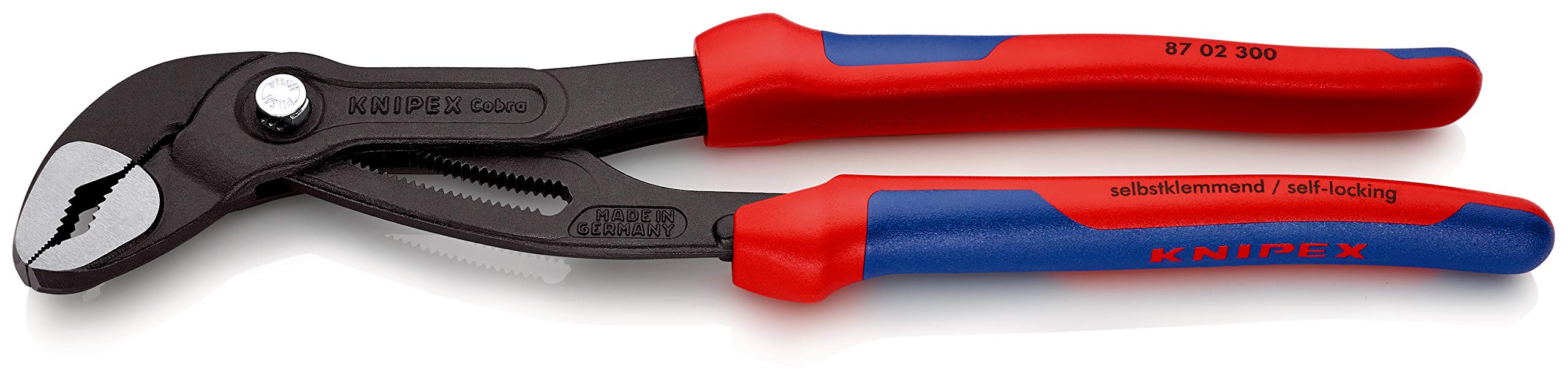 KNIPEX Cobra Szczypce nastawne do rur nowej generacji w opakowaniu z zawieszką fosforanowana, szara z osłonkami wielokomponentowymi 300, 87 02 300 SB