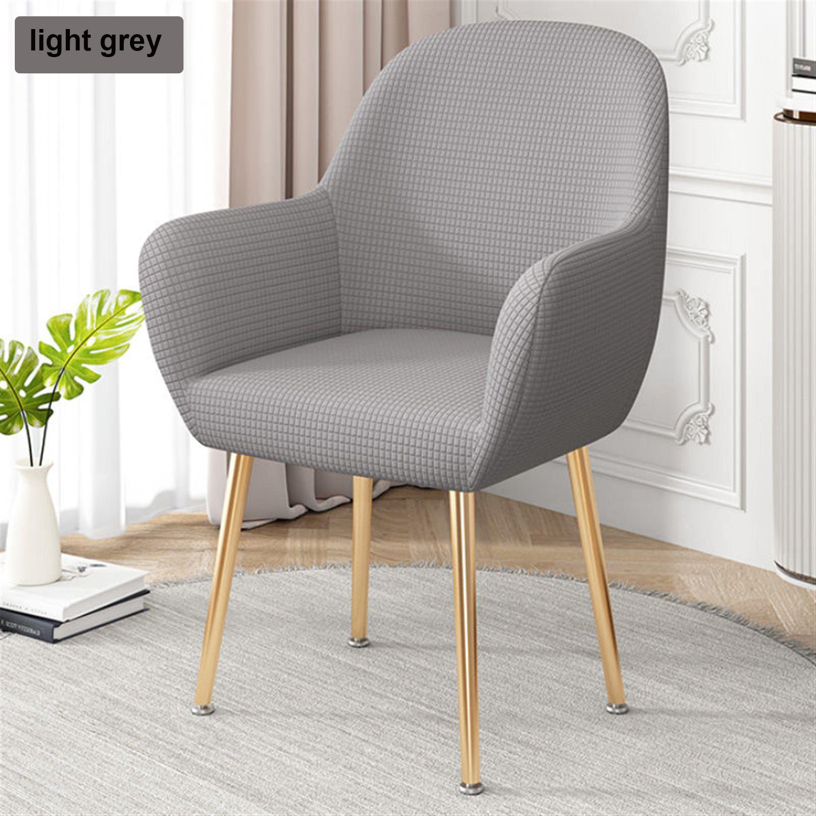 XGANGM 2/4/6 Pezzi Fodera per Sedia da Pranzo con Braccioli Elasticizzato Coprisedia Elegante con Schienale Velluto Poltroncina Fodera Soggiorno Copertura Sedia da Scrivania,Rosa,2PCS