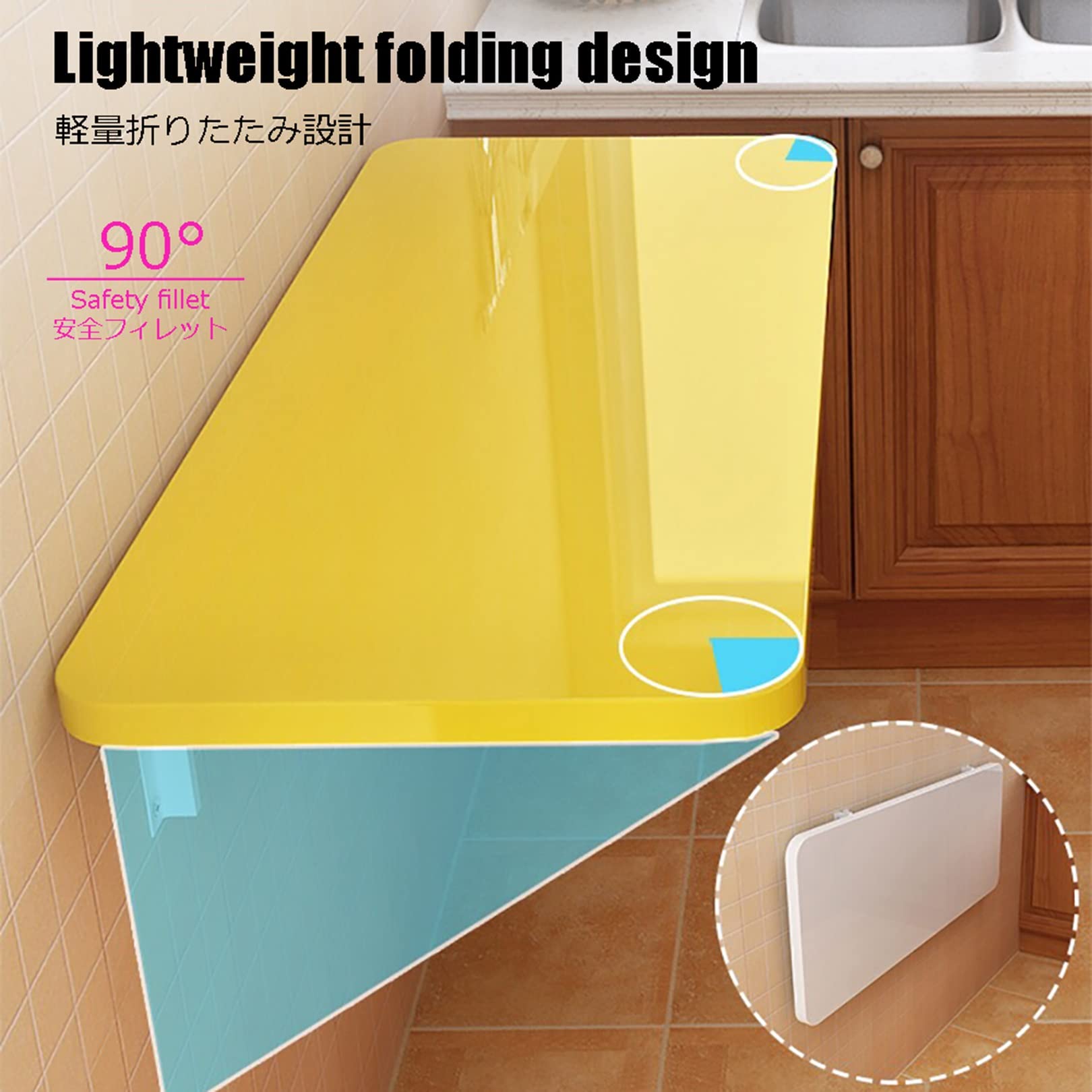 An der Wand befestigte Werkbank, Wand-Wäscherei, Klapptisch aus massivem Holz, Kleiner Klapptisch, robuster, Faltbarer Esstisch, Computertisch (Color : White, Size : 90 * 40cm(36 * 16in))