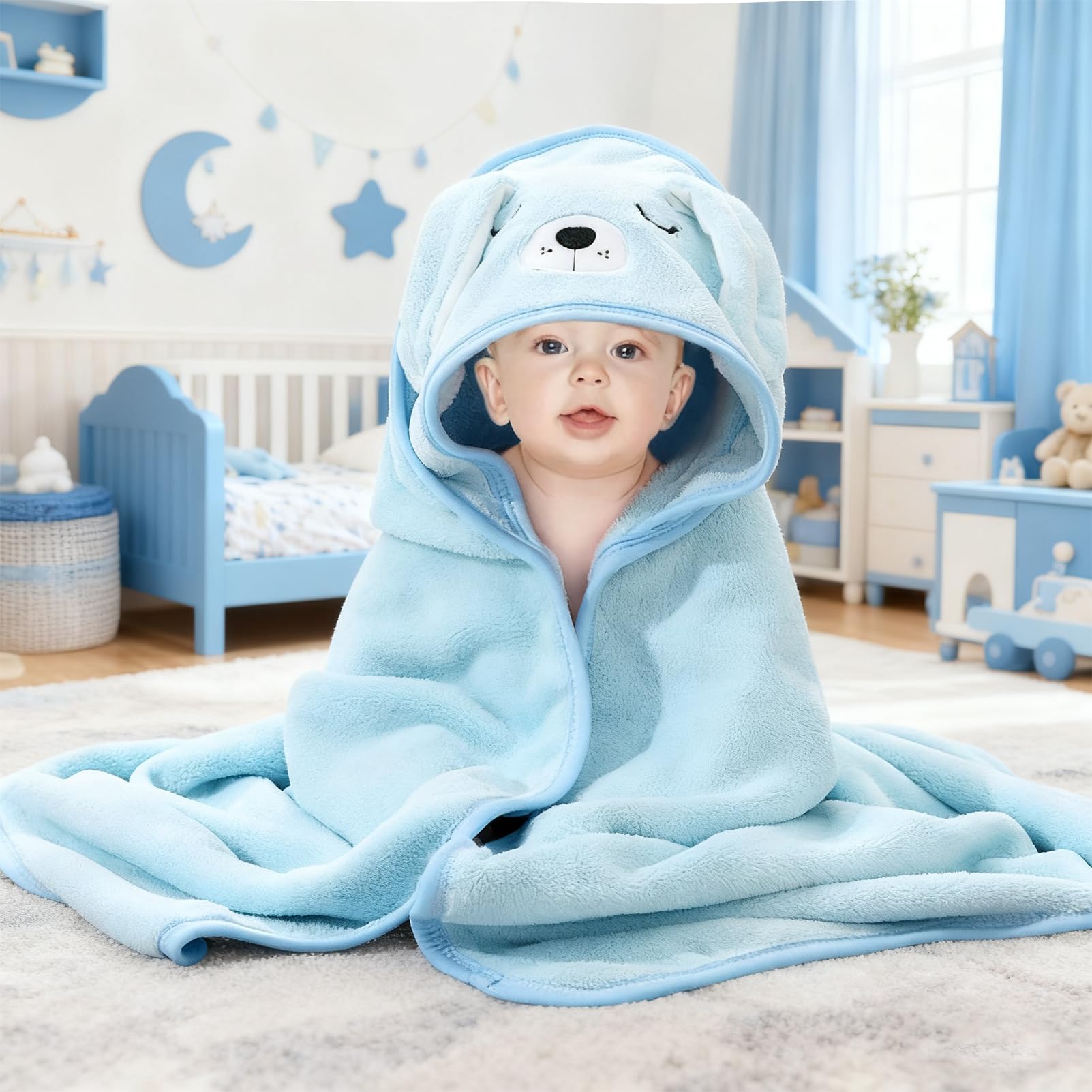 3Pièces Serviette de Bain Capuche Bébé,Cape de Bain à Capuche,Serviette Bebe Naissance,Douces Absorption , Plage, Après la Douche ou Le Bain,80 x 80 cm (Rose blanc et bleu）