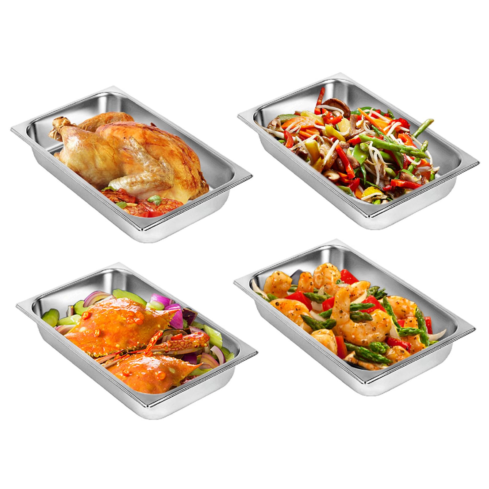 Chafing Dish - Calentadores de alimentos (4 unidades, acero inoxidable, apilables, con tapa de acero inoxidable, placa para calentar alimentos, para buffet chafing dish, vaporera de 20 x 12 x