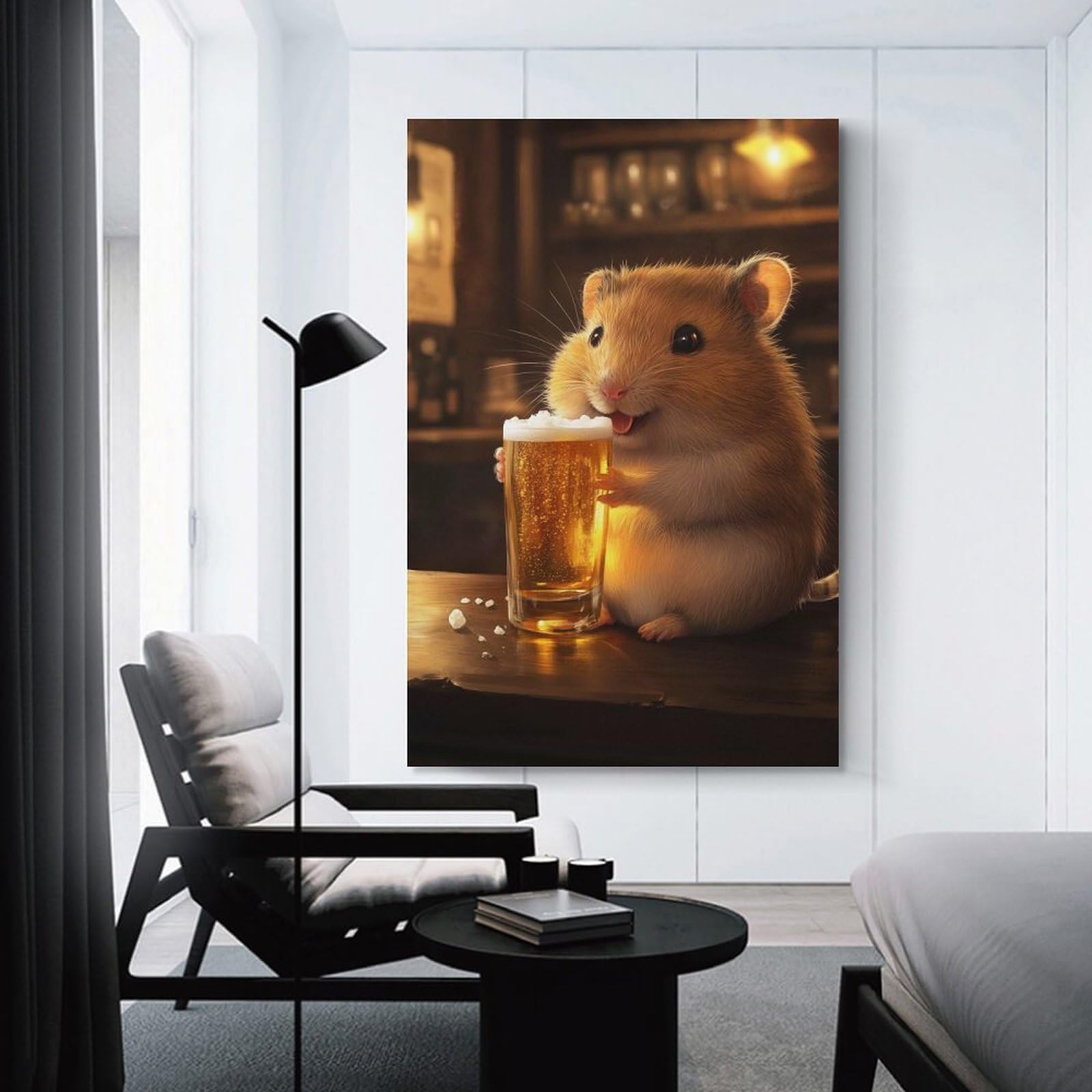 Junmoney Unframe-Style-16 Hamster With Beer In A Bar Canvas Wall Art 12X18inch(30X45cm), For Workspace Walls, Study Corners Or Bedrooms, Wall Art That Adds Style To Work Areas