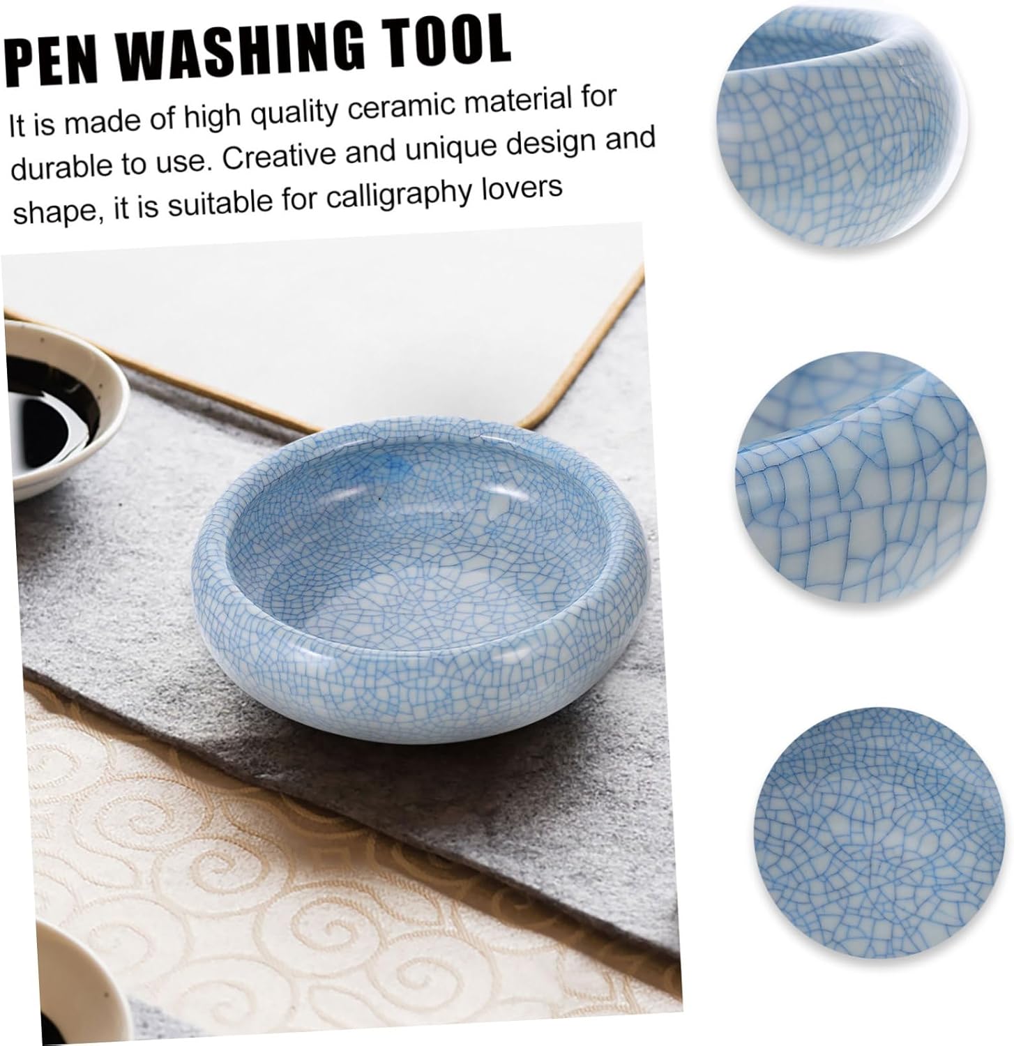 Gadpiparty Ceramic Ink Brush Washer for Calligraphy Multifunctional Ink Bowl Brush Pen Holder Traditional Chinese Painting Accessory for Artists and Students