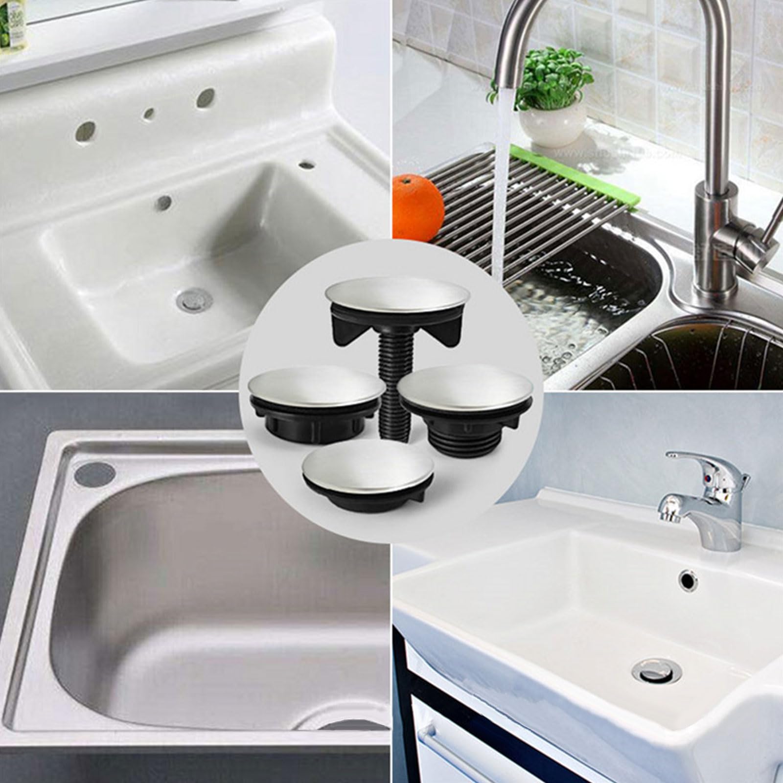 Tapón de agujero de fregadero de acero inoxidable para cocina y baño, 3 tipos de cubiertas de agujero de grifo para fregadero de cocina, accesorios duraderos y versátiles para fregadero