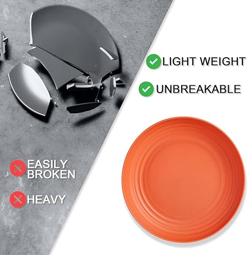 Miniatura 2 de Platos de paja de trigo, platos de cena irrompibles de 9 pulgadas, juego de 6, platos de plástico aptos para lavavajillas y microondas