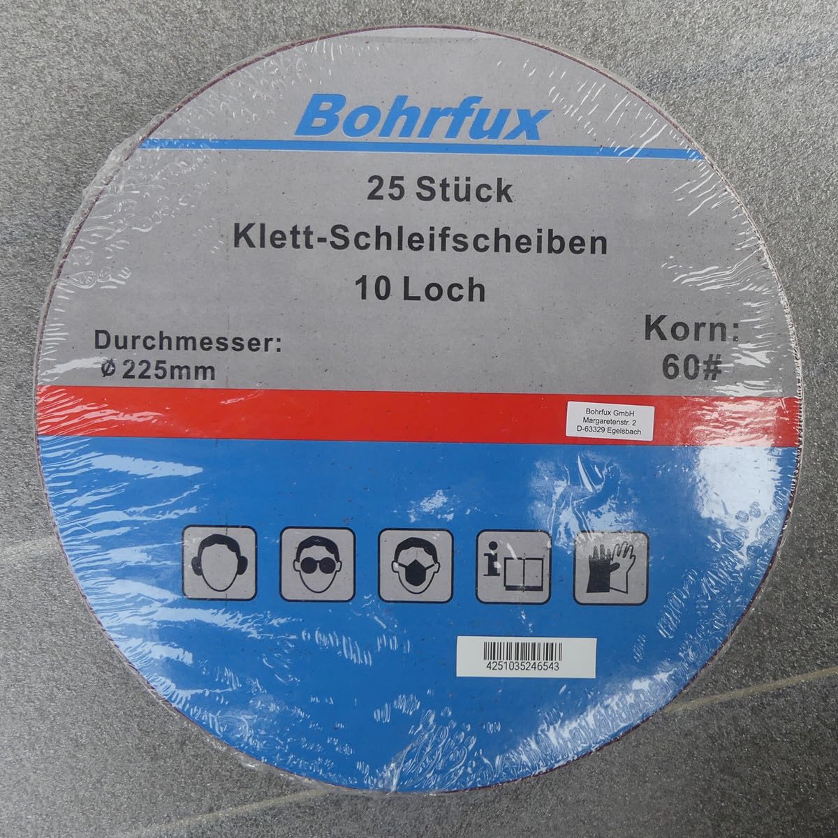 25 dischi abrasivi KleTT Ø 225 mm con 10 fori, grana P60, carta vetrata eccentrica
