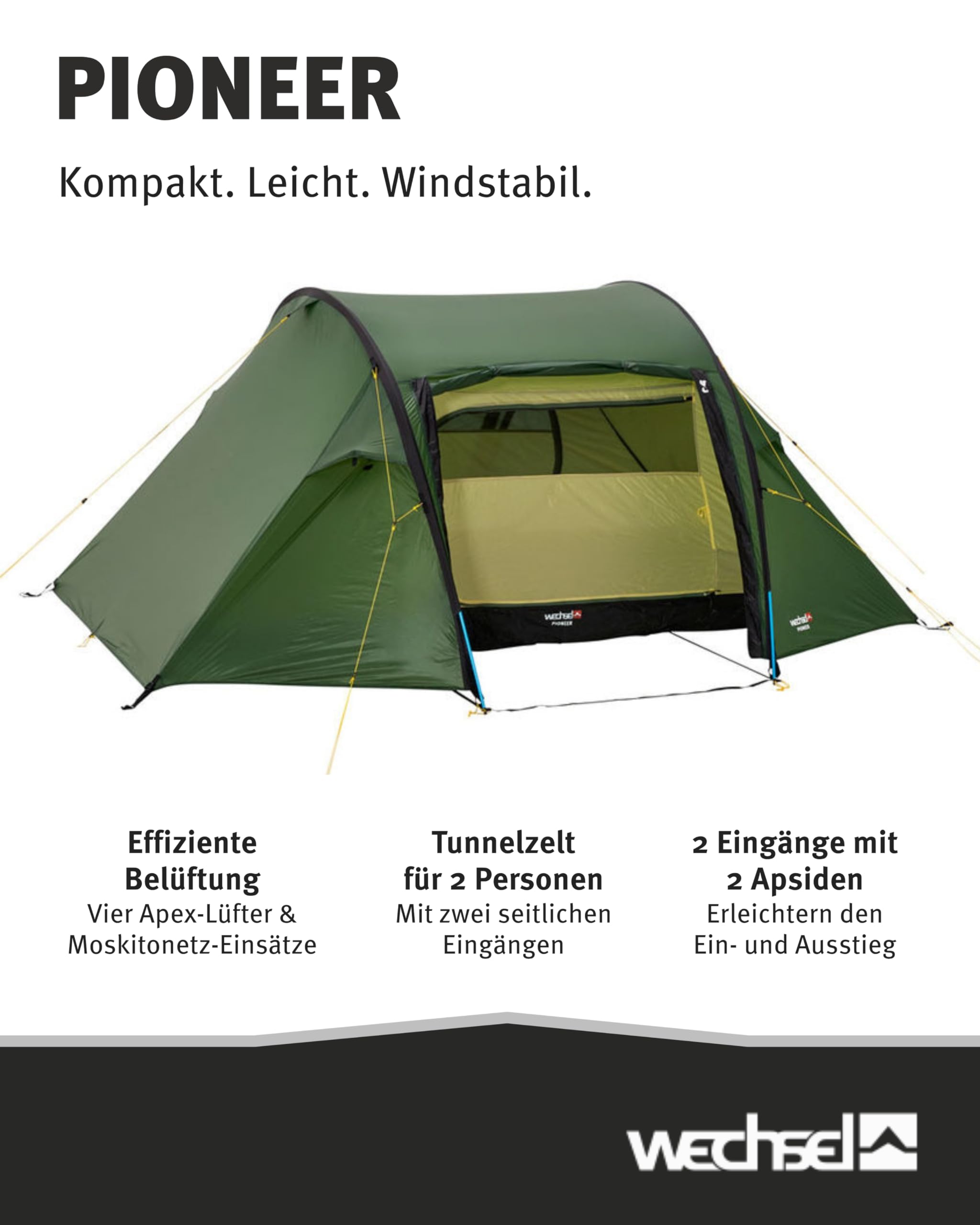 Wechsel Pioneer I Zero-G Trekkingzelt für 2 Personen I schnell aufbaubares Leichtgewichtszelt I kompakt & transportabel I ideales Outdoor-Zelt für Camping, Wandern & Radreisen