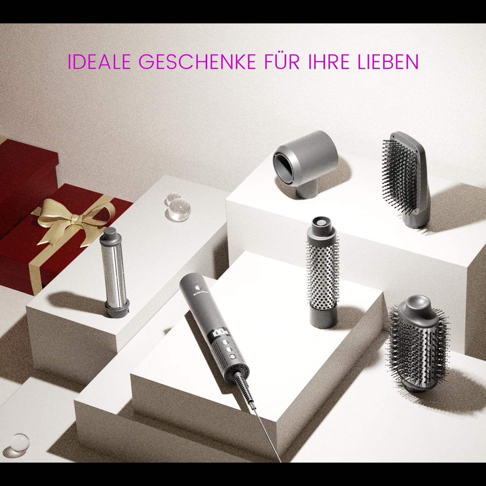 Hairstyler 6 In 1 Airstyler mit Rundbürstenföhn, 110.000 U/min, 1400W Airwrap für Locken, Volumen, Glätten, Trocknen, Grey