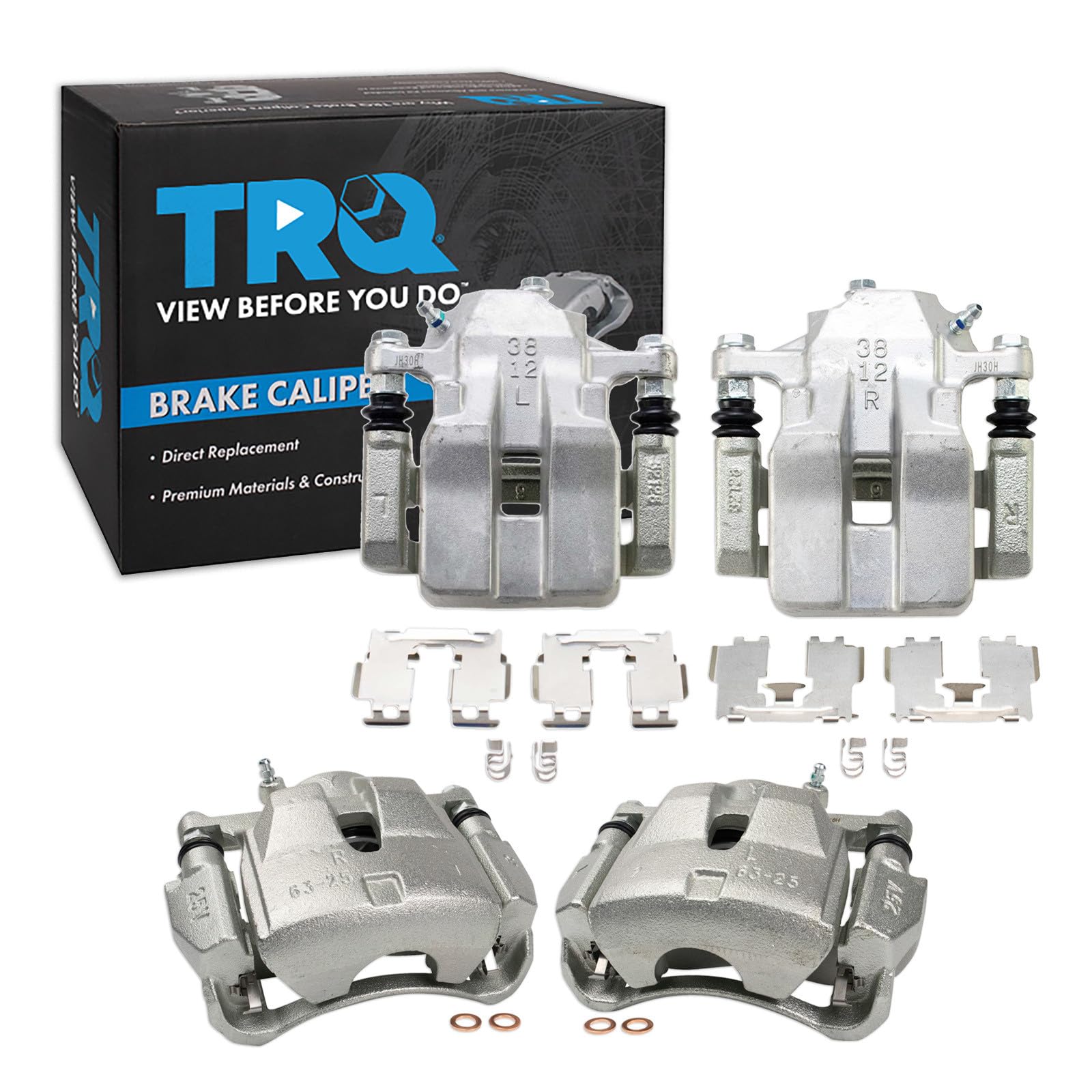 TRQ Front and Rear Brake Caliper Set Zinc Coated Brackets Compatible with 2012 2012-2018 Toyota RAV4