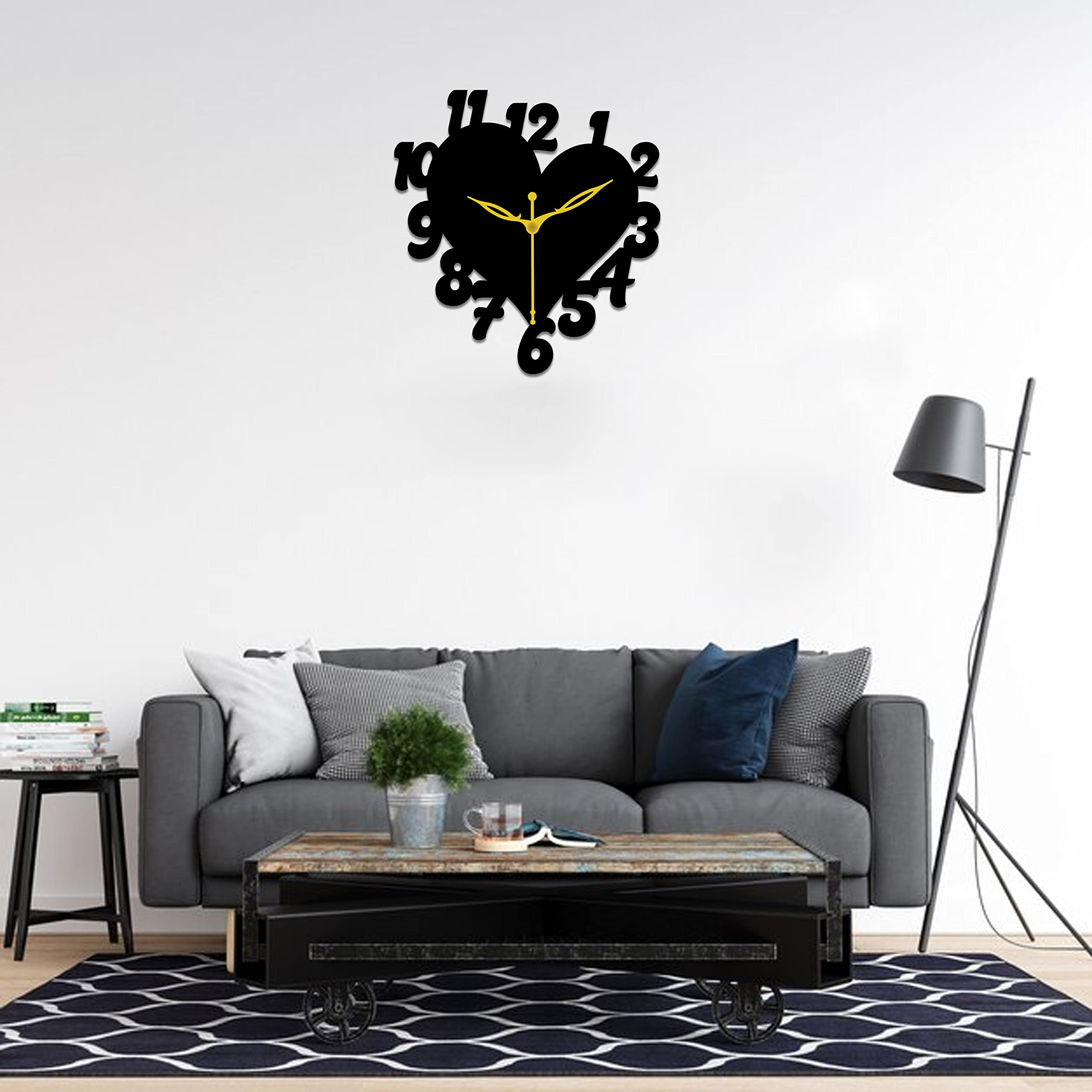VPK MDF Wood 30x30 cm Black Hart Shape Wall Clock - 543 3