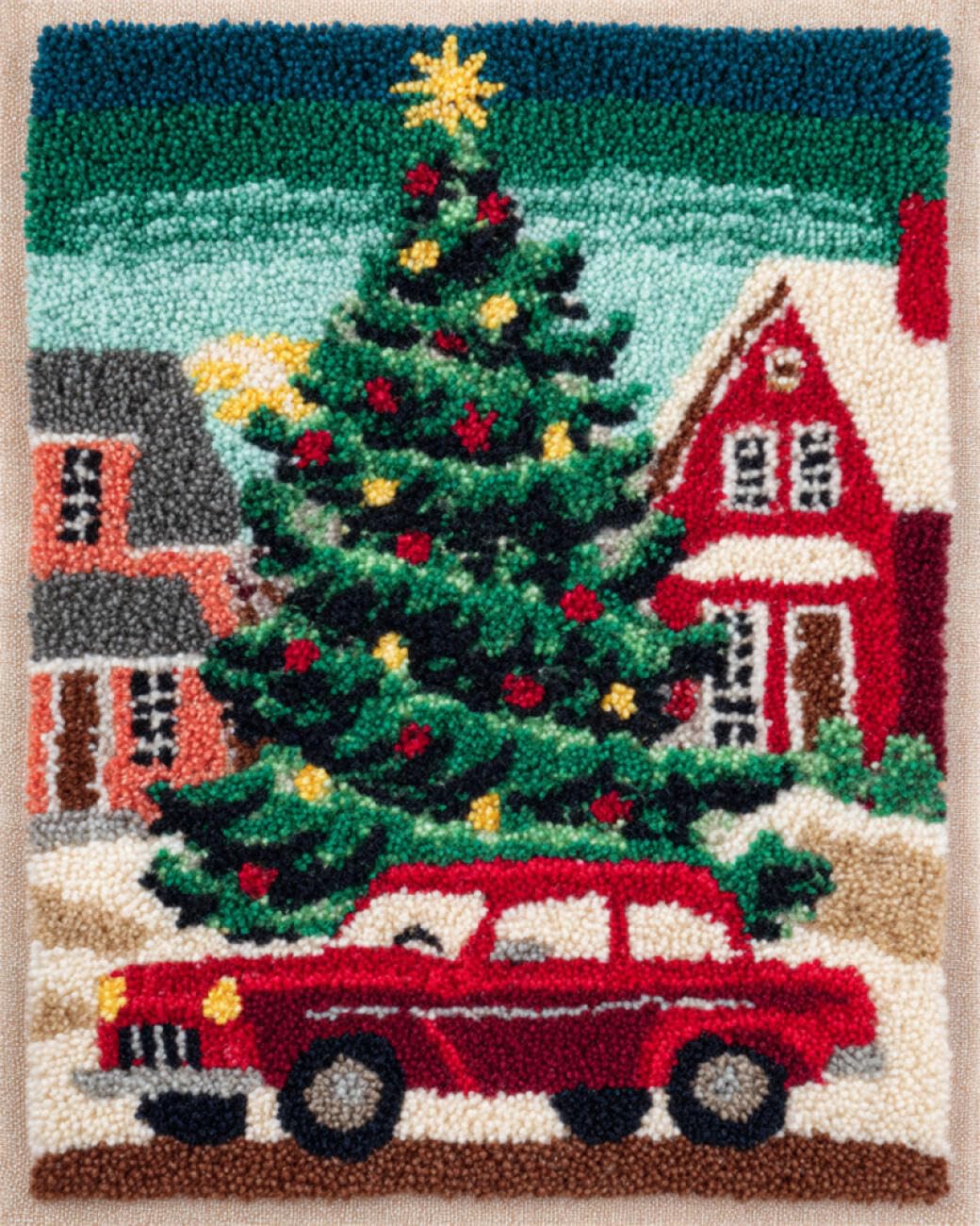 AxiangziK DIY Latchook Kit Christmas Trees and Cars DIY Latch Hook Kits Hand Craft Embroidery Tapestry Carpet Rug Making Enthusiasts Gift 31x45in