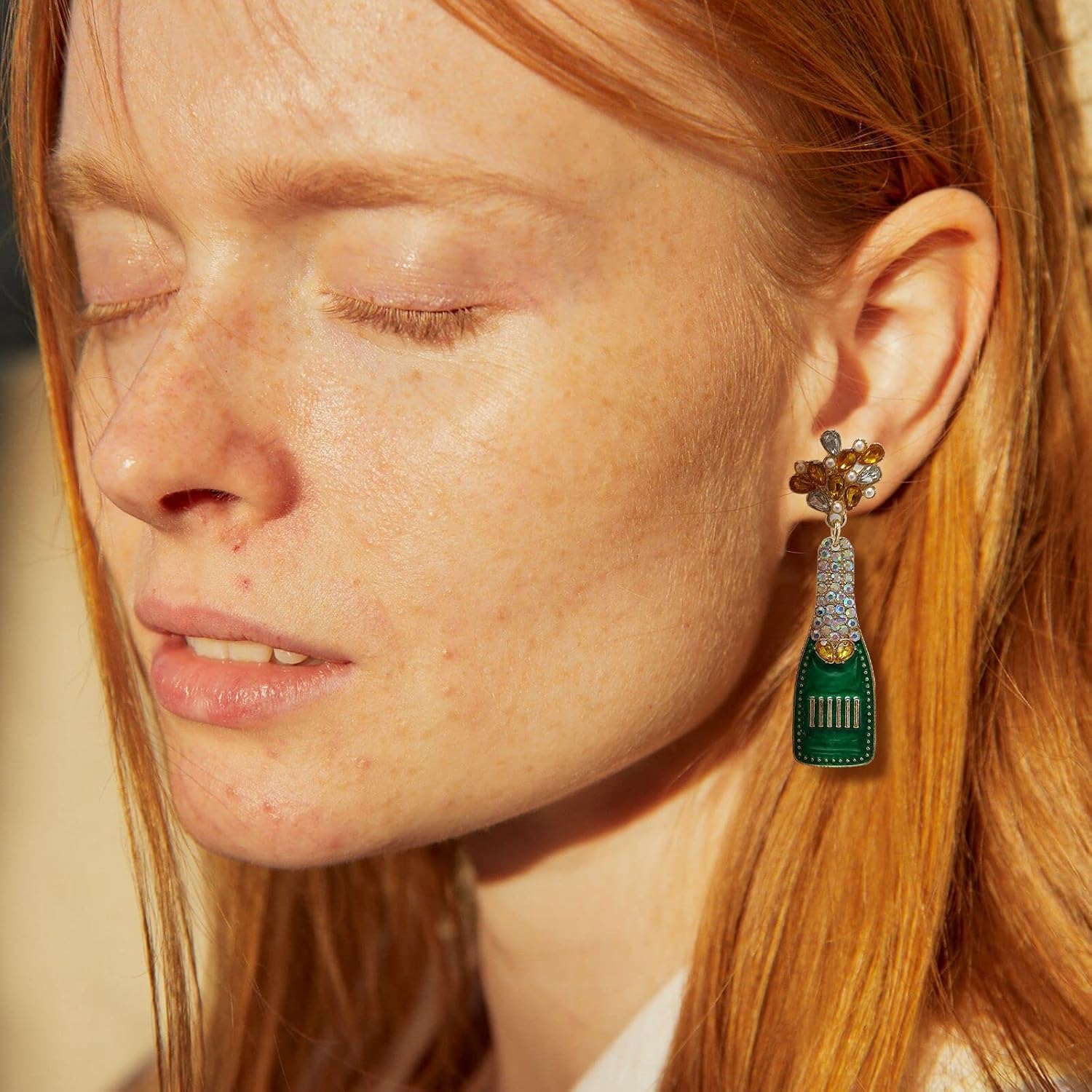 Champagne Earrings for Women Beaded Champagne Bottle Earrings Fashion Jewelry for Women Wedding Birthday Party Gifts - Image 7