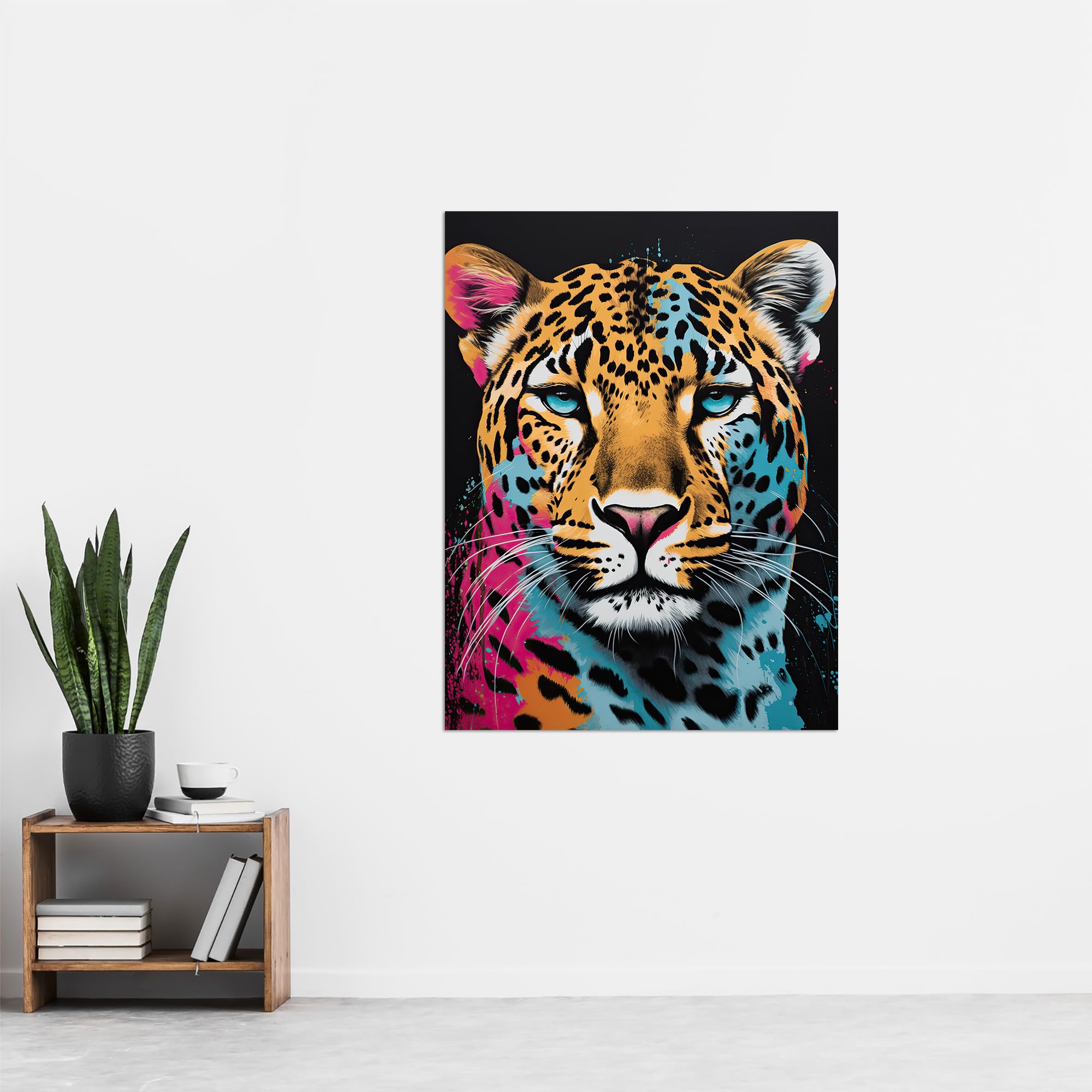 Artery8 Leopard Lounge By Fiona Bryant Cat Head Pop Art Pink Blue Modern Extra Large XL Wall Art Poster Print - Image 4
