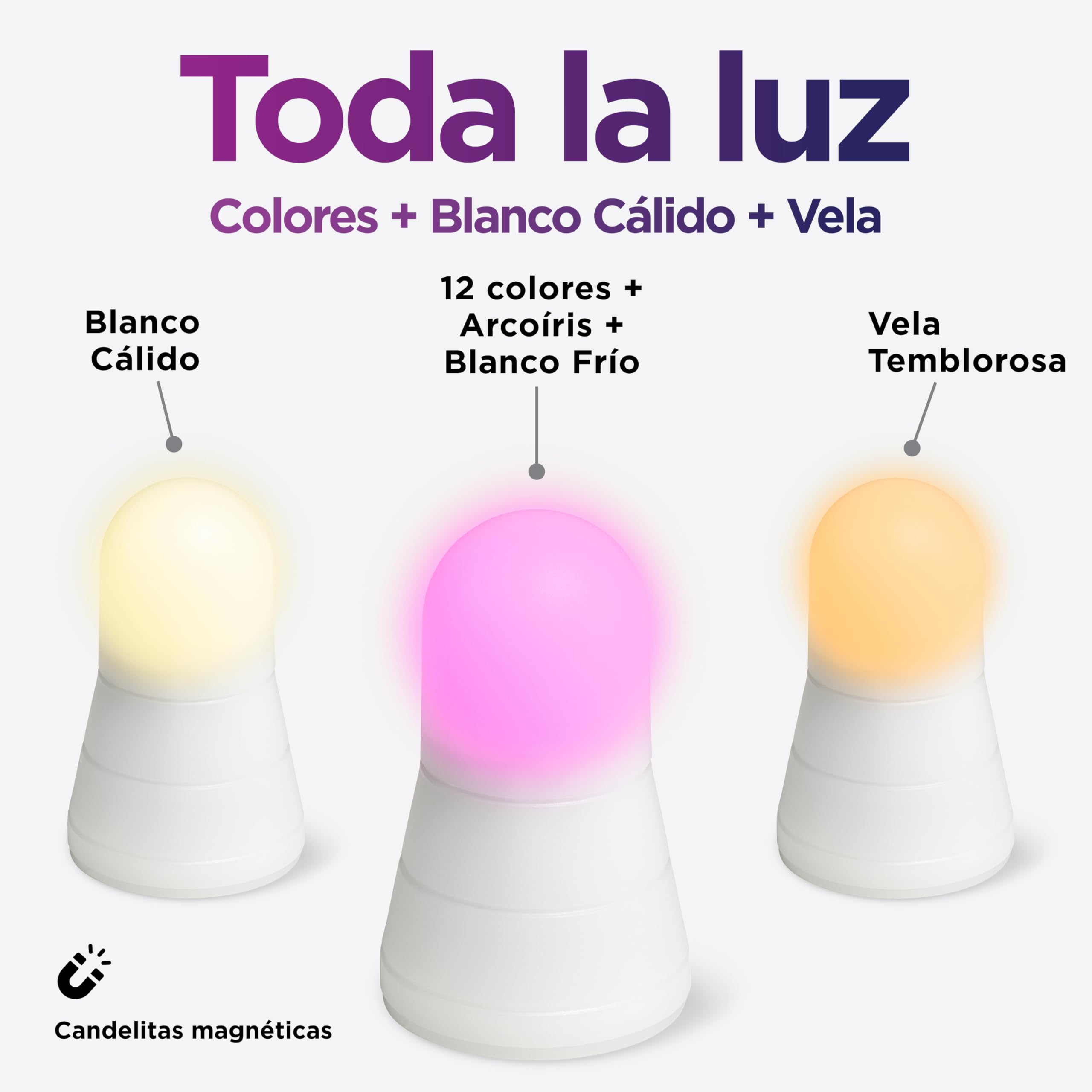 Madrigal Color&Mood: Juego de 12 velas LED RGB + Blanco Cálido + Vela Llama Parpadeante – Recargables con Mando a distancia – Base Magnética Mejorada (EU + UK Plug)