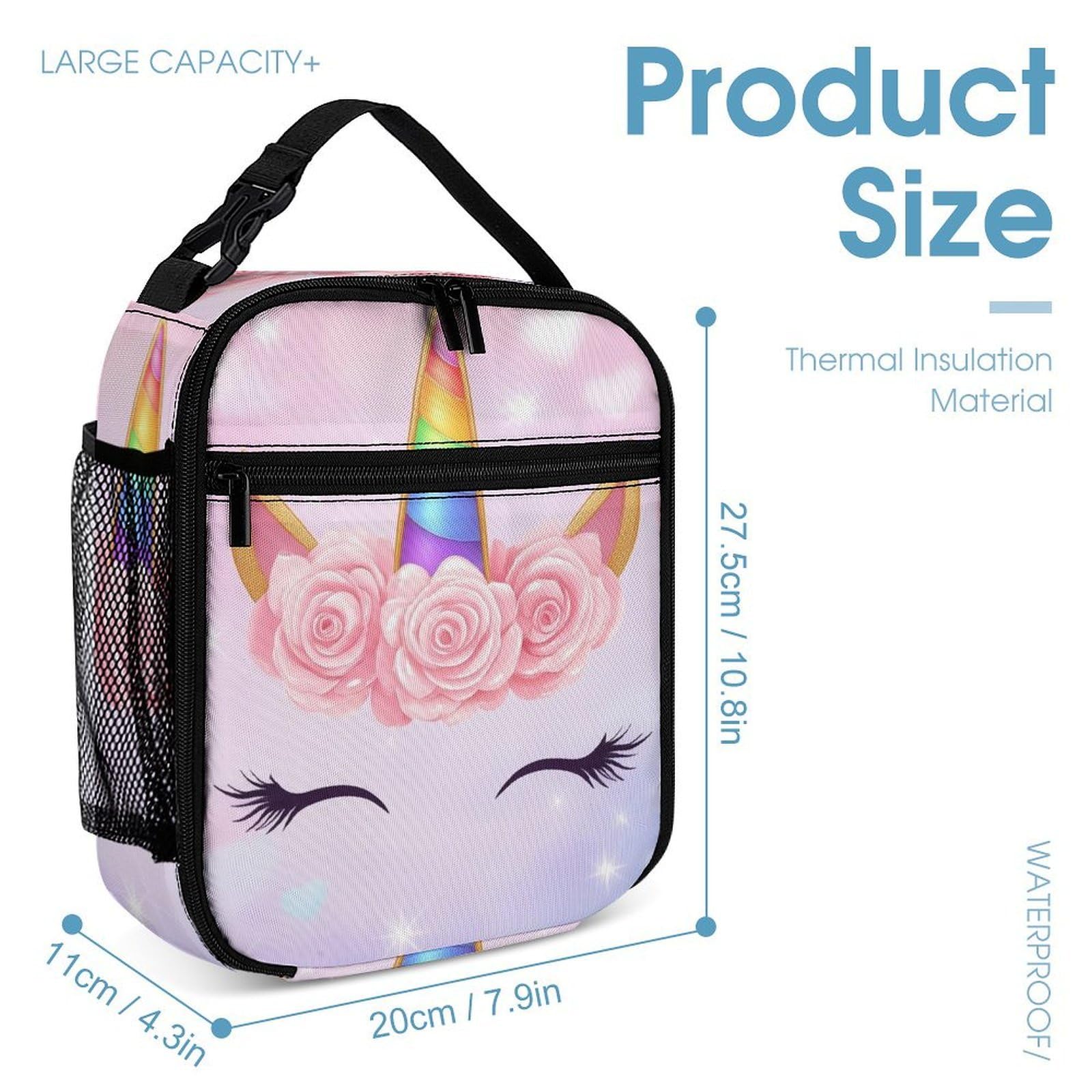 Ensemble sac à dos avec boîte à lunch et trousse de maquillage, idéal pour les voyages (motif licorne rose) (1