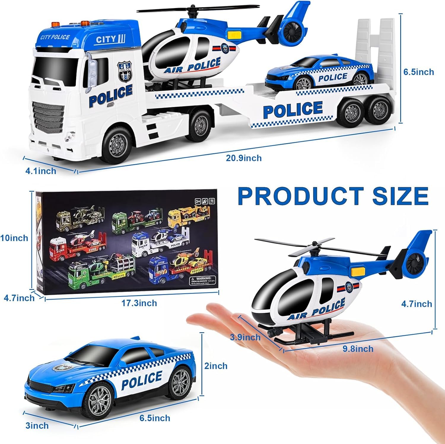 Camion Police Dépanneuse Jouet, Son et Lumière Voiture Enfant, 3 in 1 Grand Jouet de Camion Véhicules, Véhicule de Transport, Cadeau pour Garçons Fille 1 2 3 4 5 6 Ans