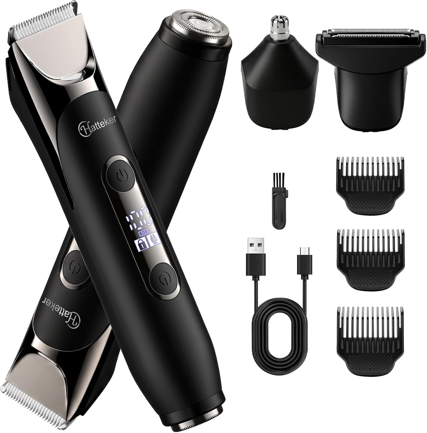 Hatteker Body Hair Trimmer for Men, 4 in 1 Multifunction Dual Head Shaver
